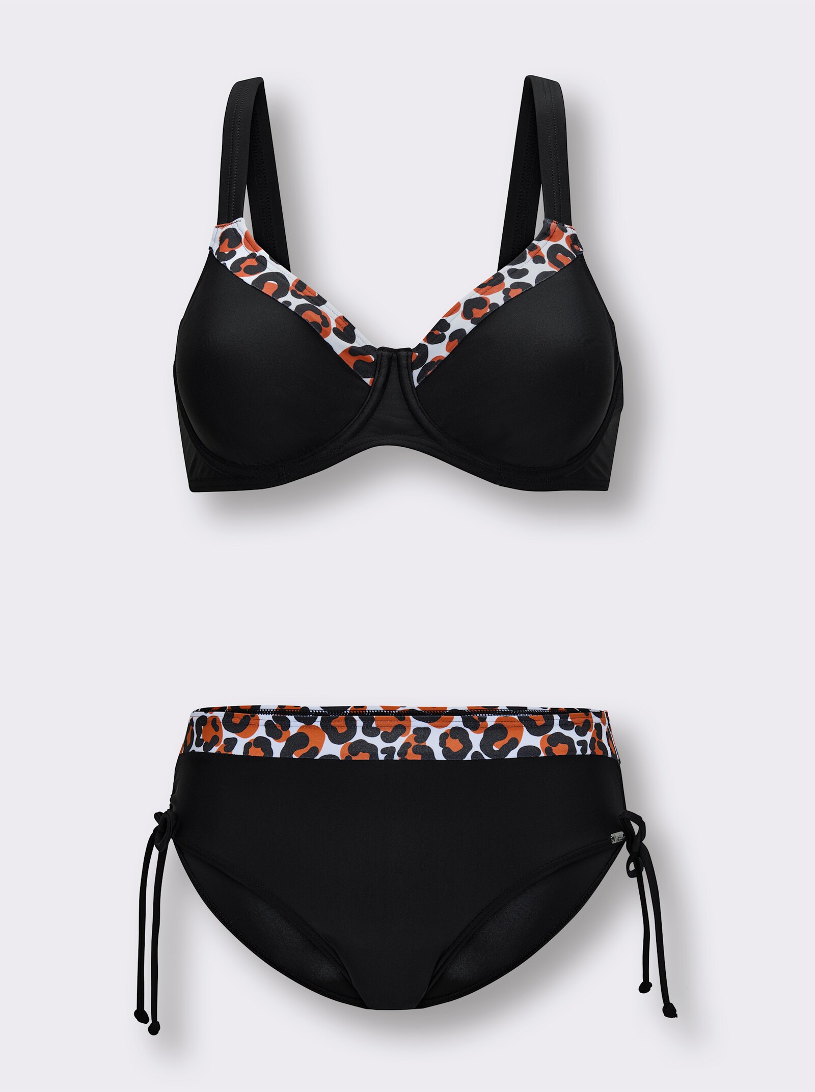 feel good Bikini mit Bindebändern - schwarz-weiß-terra-bedruckt