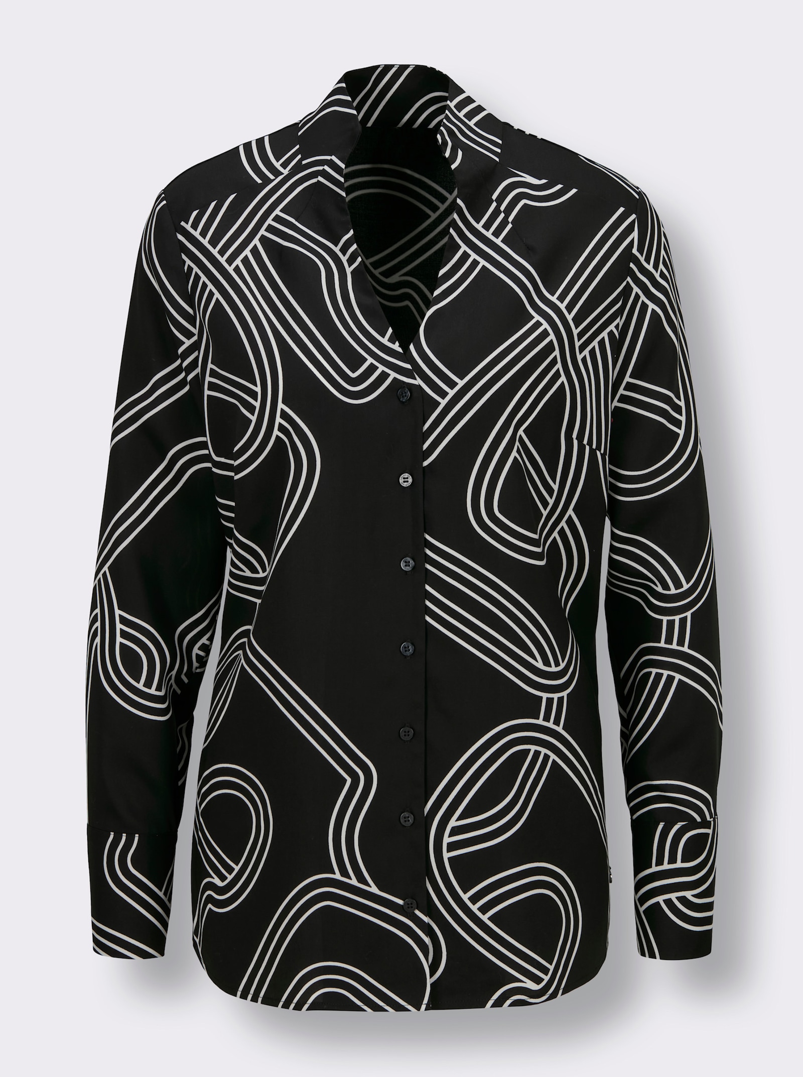 CREATION L PREMIUM Druckbluse mit Manschetten - schwarz-ecru-bedruckt