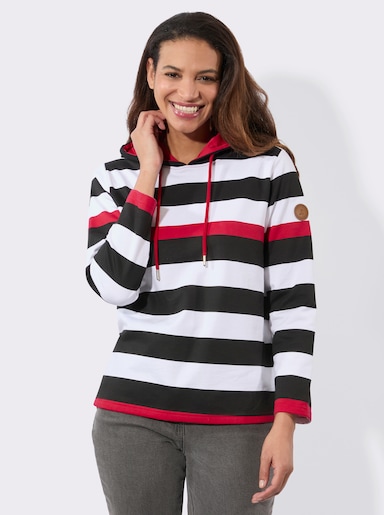 Sweatshirt in innen angerauter Qualität - rot-schwarz-geringelt