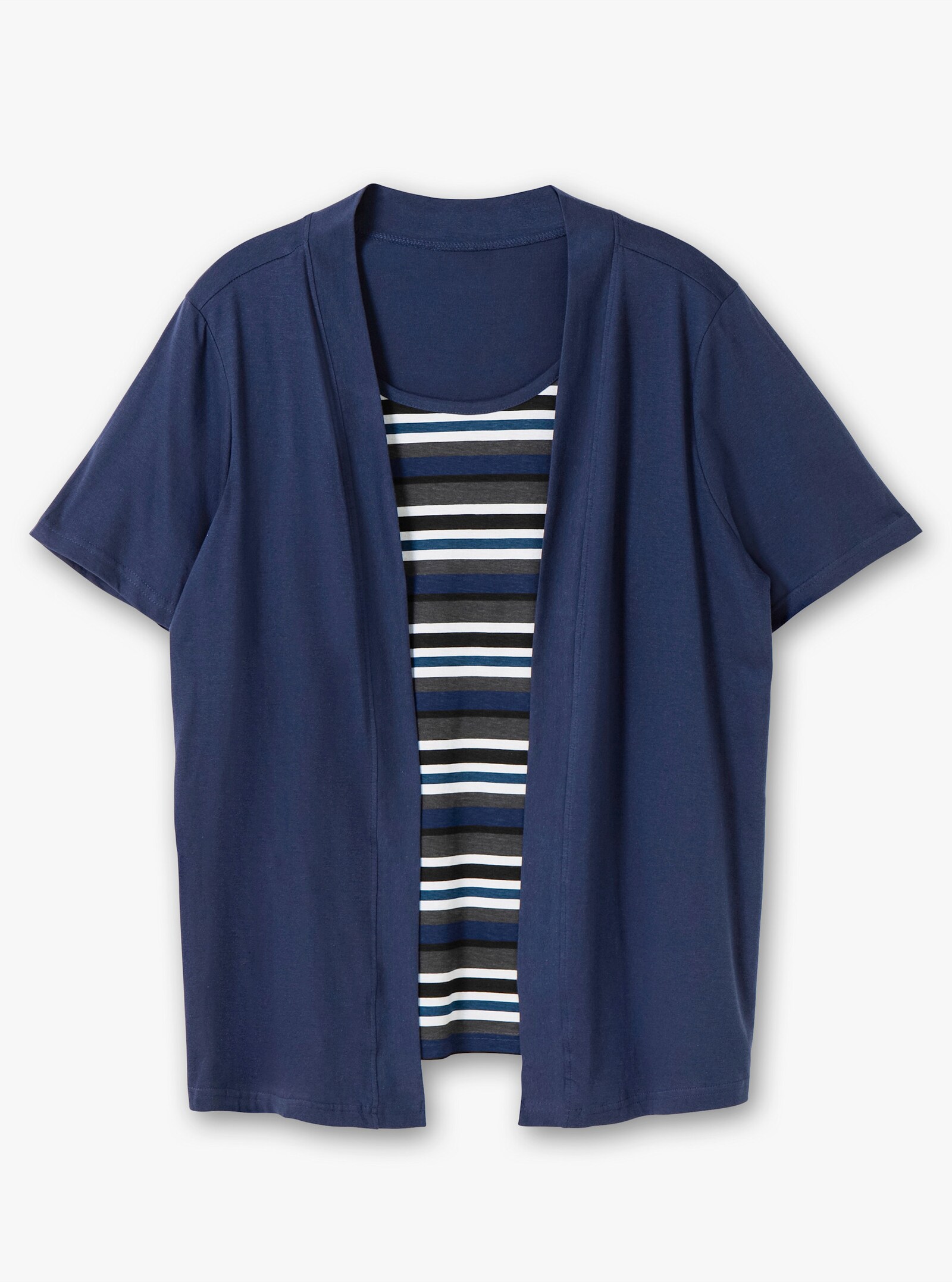 2-in-1-Shirt mit gestreiftem Einsatz - marine