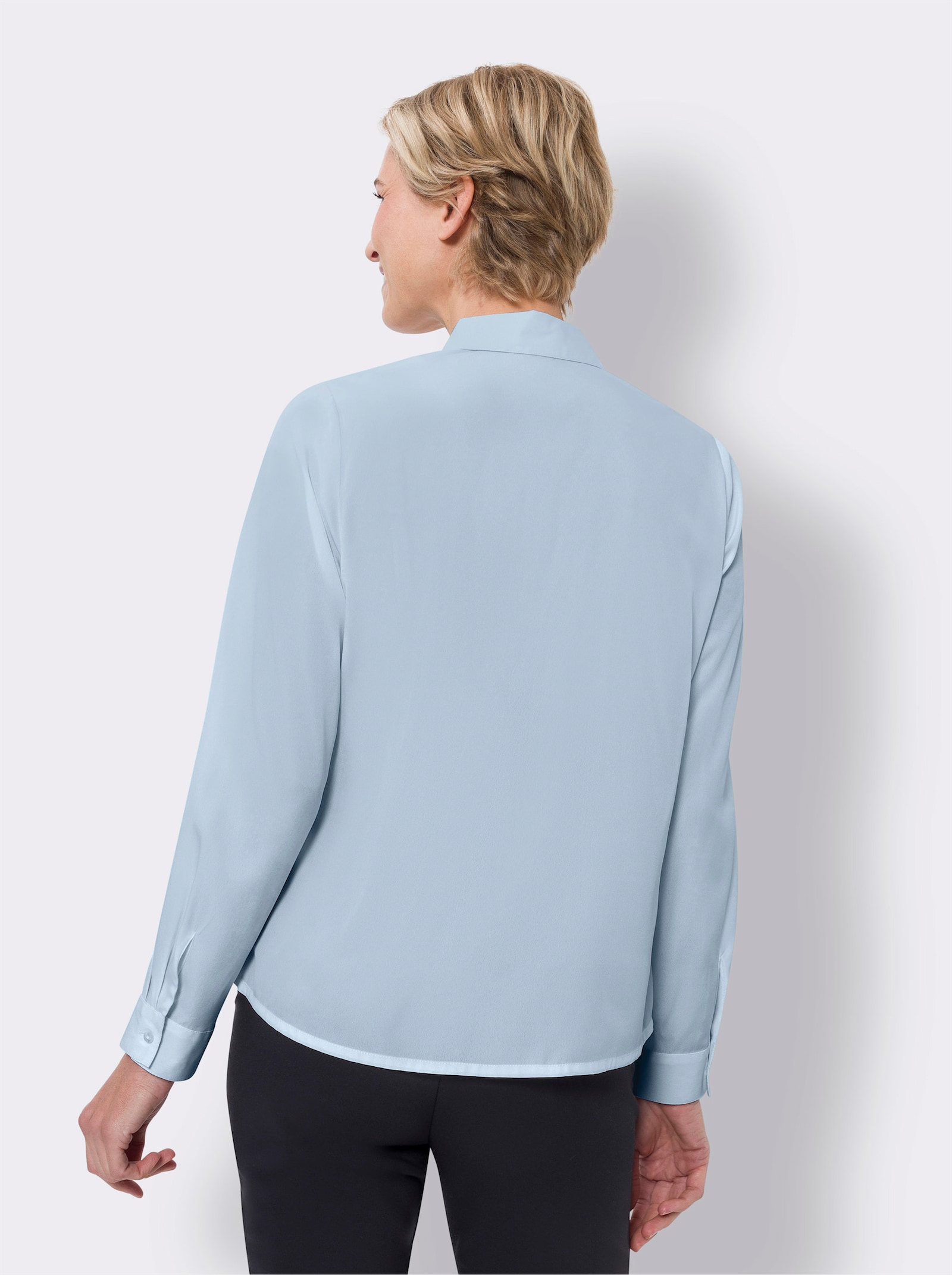 Langarm-Bluse mit verdeckter Knopfleiste - hellblau