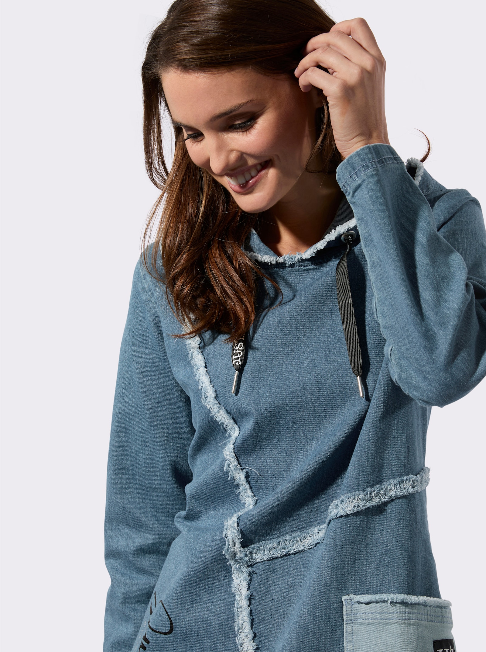 Jeanskleid mit Fransen-Verzierung - blue-bleached
