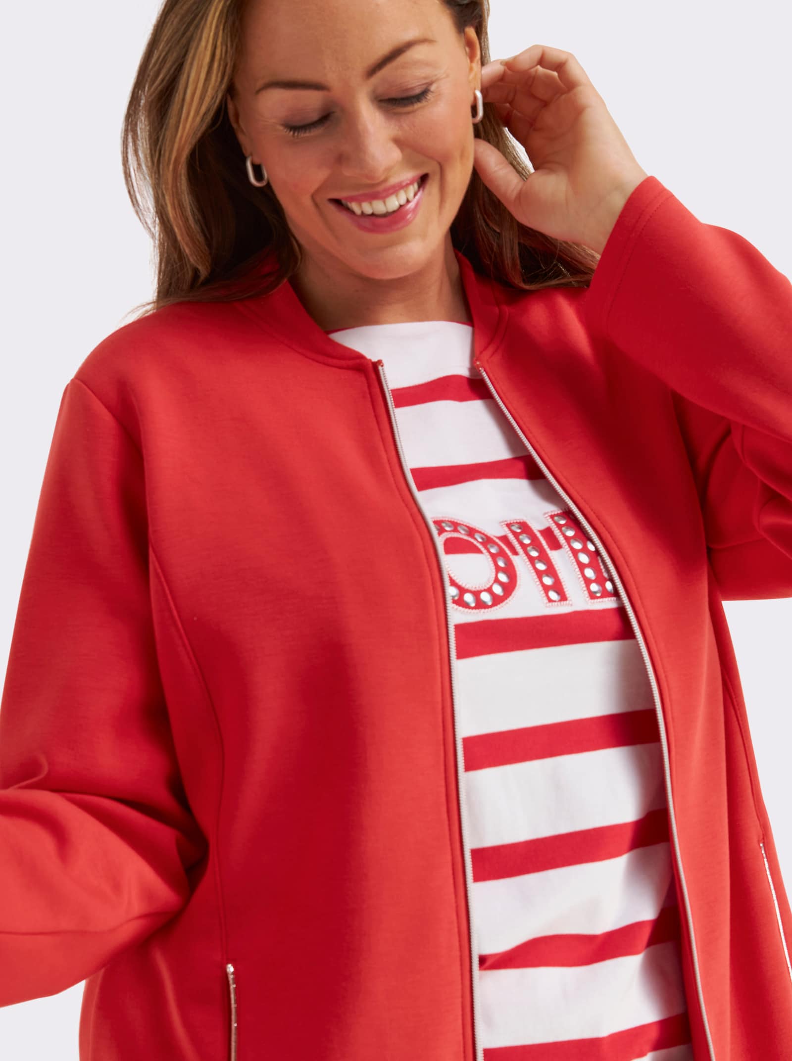 sheego Shirtjacke mit Reißverschluss - erdbeere