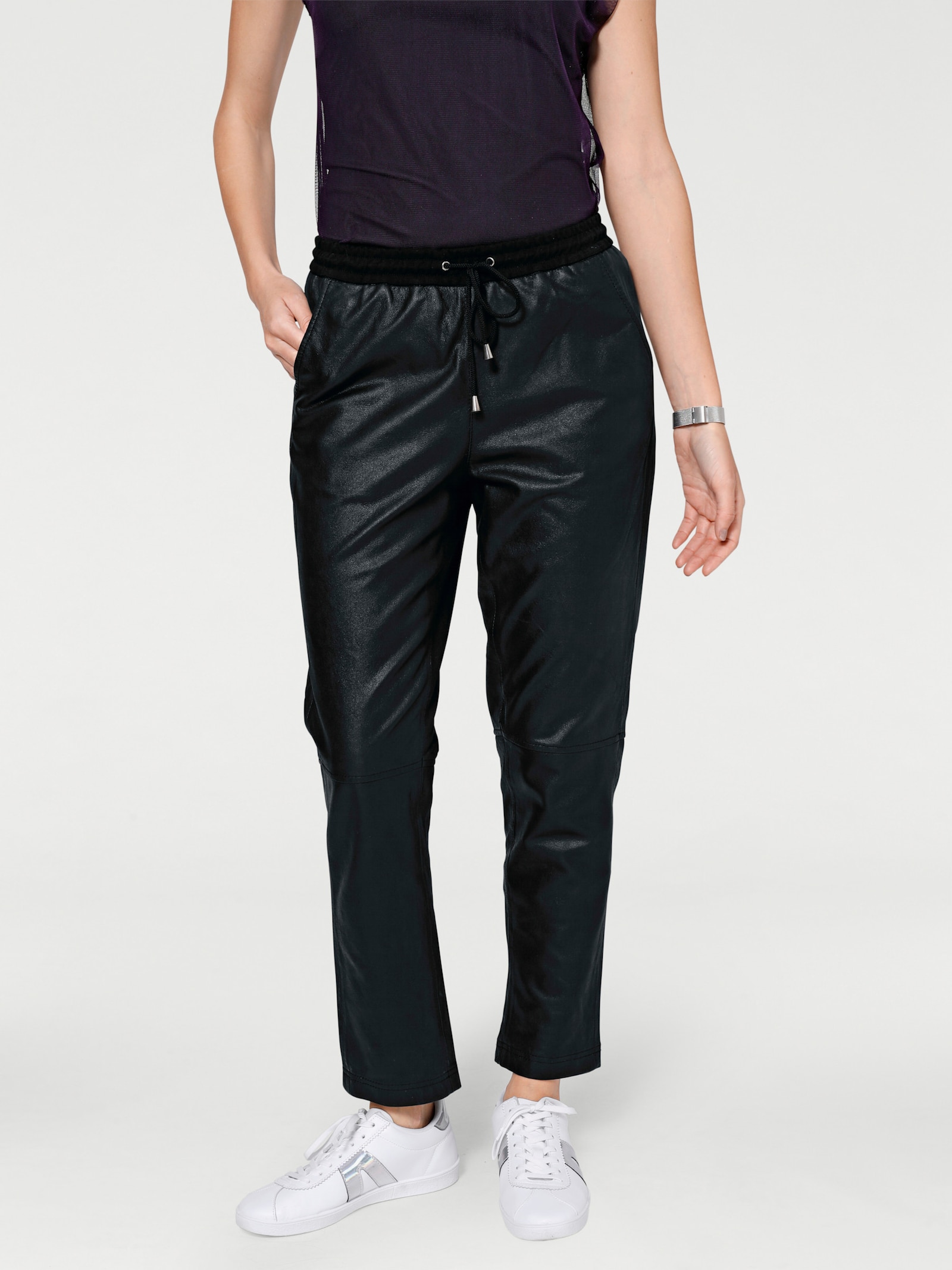 heine Lederhose in Jogpant-Form - schwarz