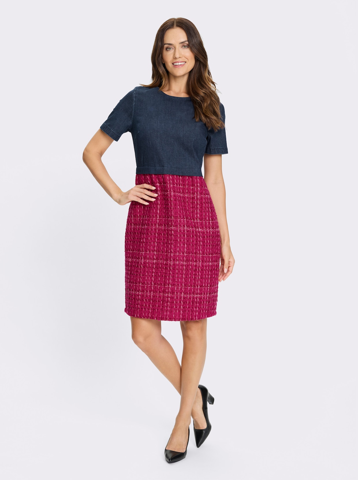 heine Bleistiftkleid - fuchsia-darkblue-gemustert