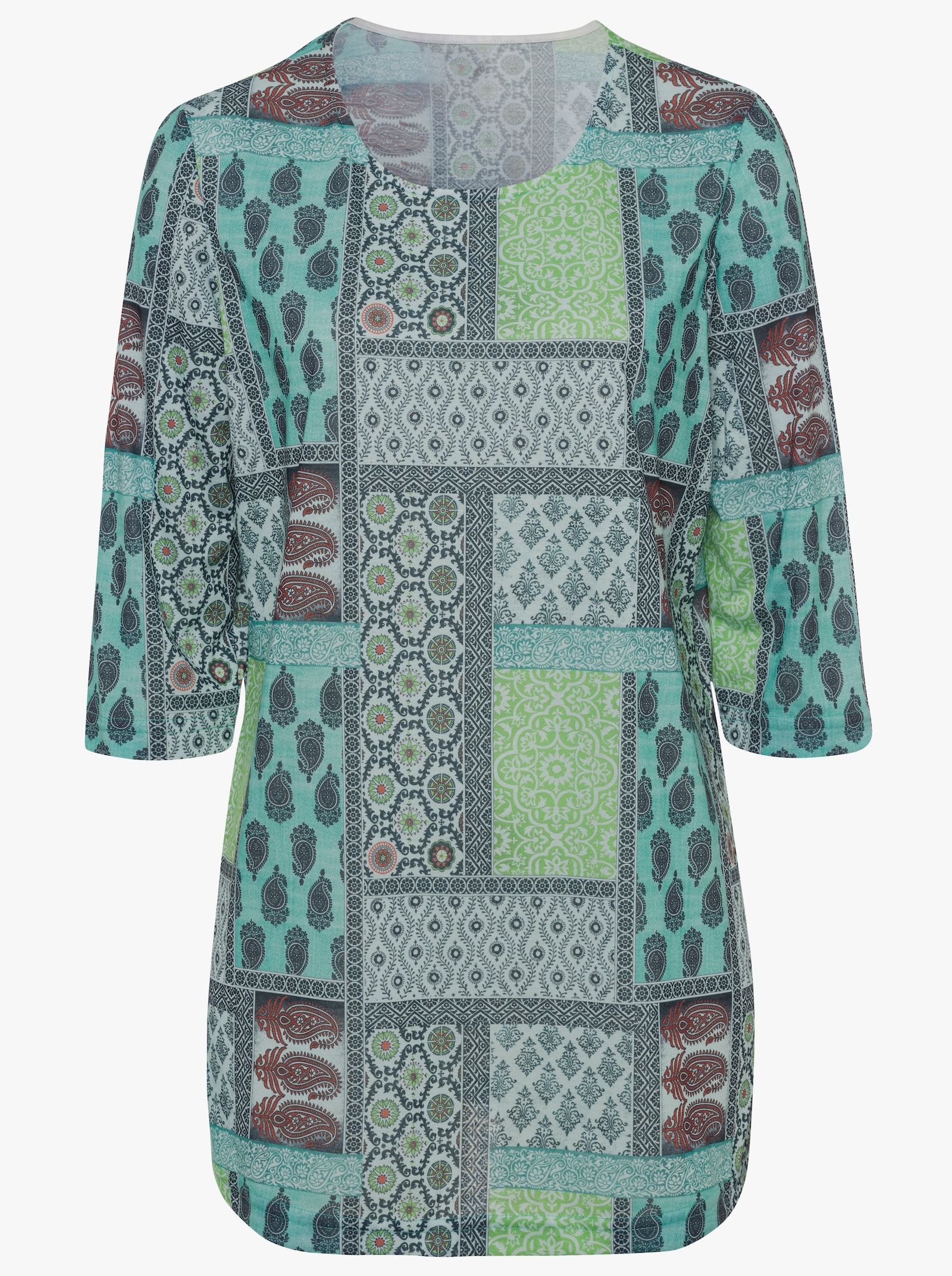 Print-Shirt im Patchwork-Optik - petrol-gemustert