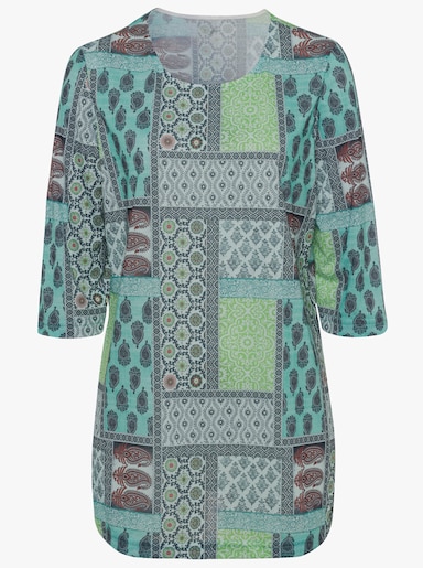Print-Shirt - petrol-gemustert