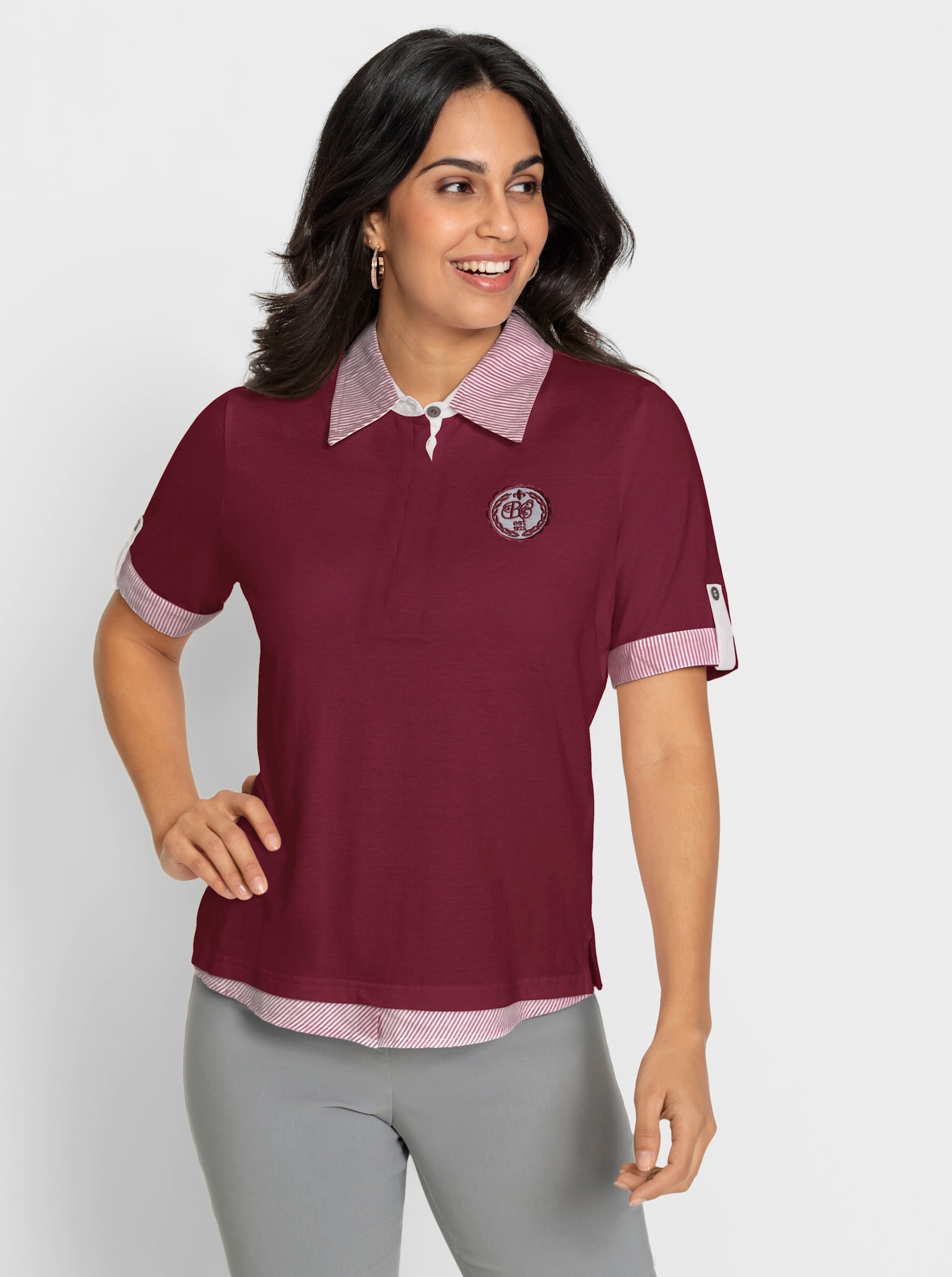 Poloshirt mit Stickerei und Emblem - bordeaux