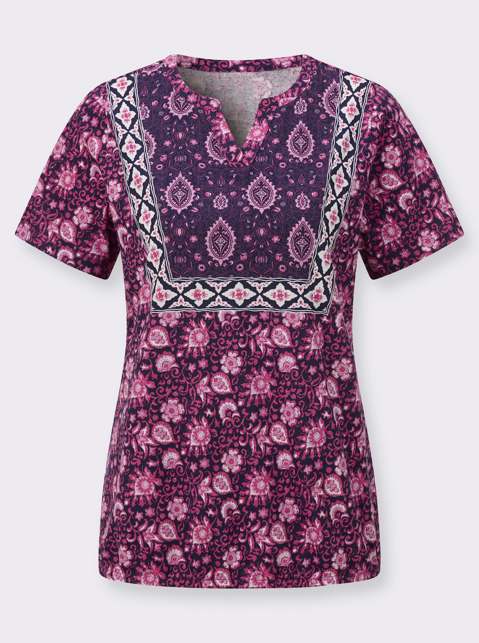 Shirt mit elastischem Saum - erika-marine-bedruckt