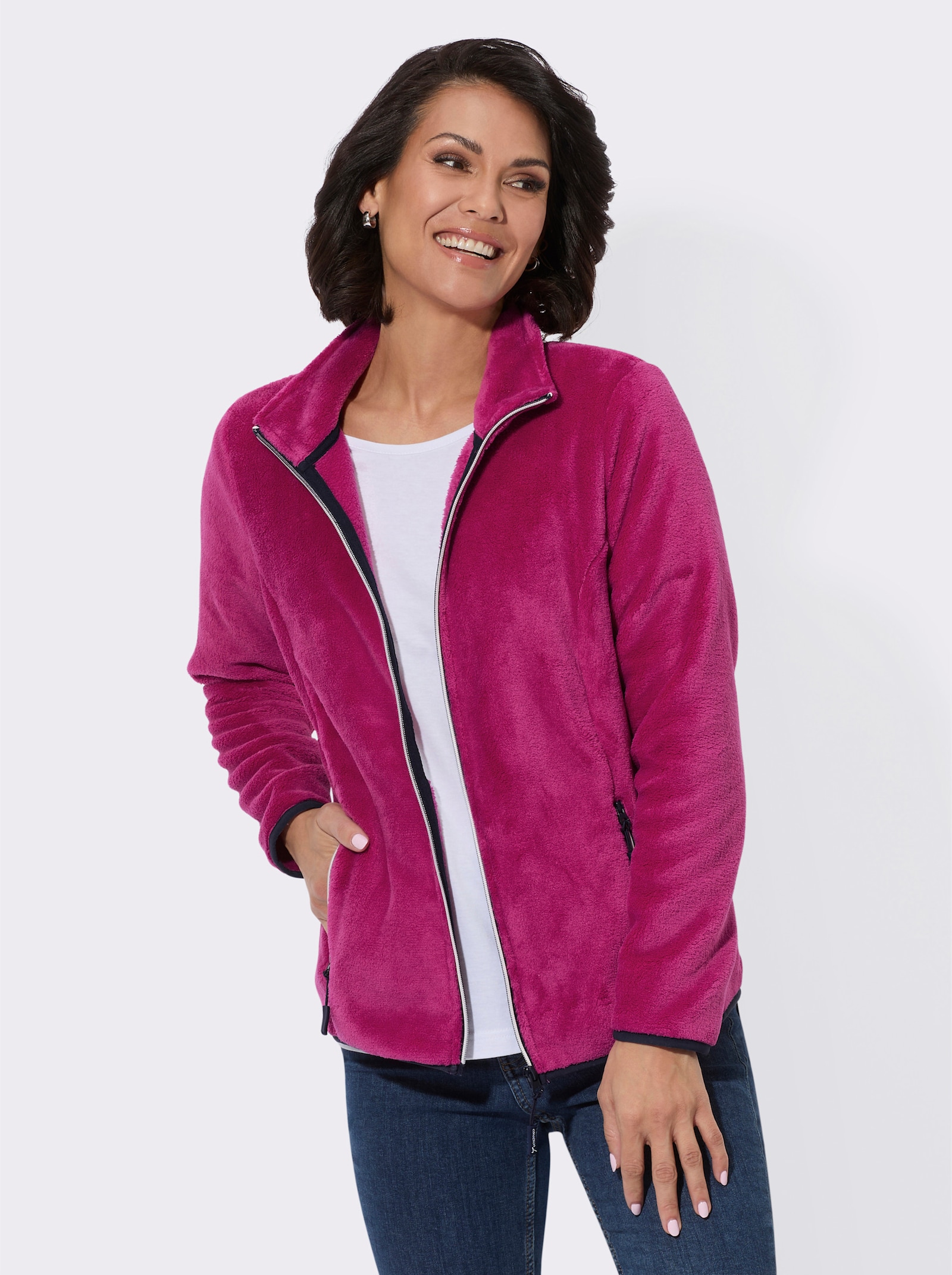 Fleecejacke mit Reissverschluss-Taschen - magenta