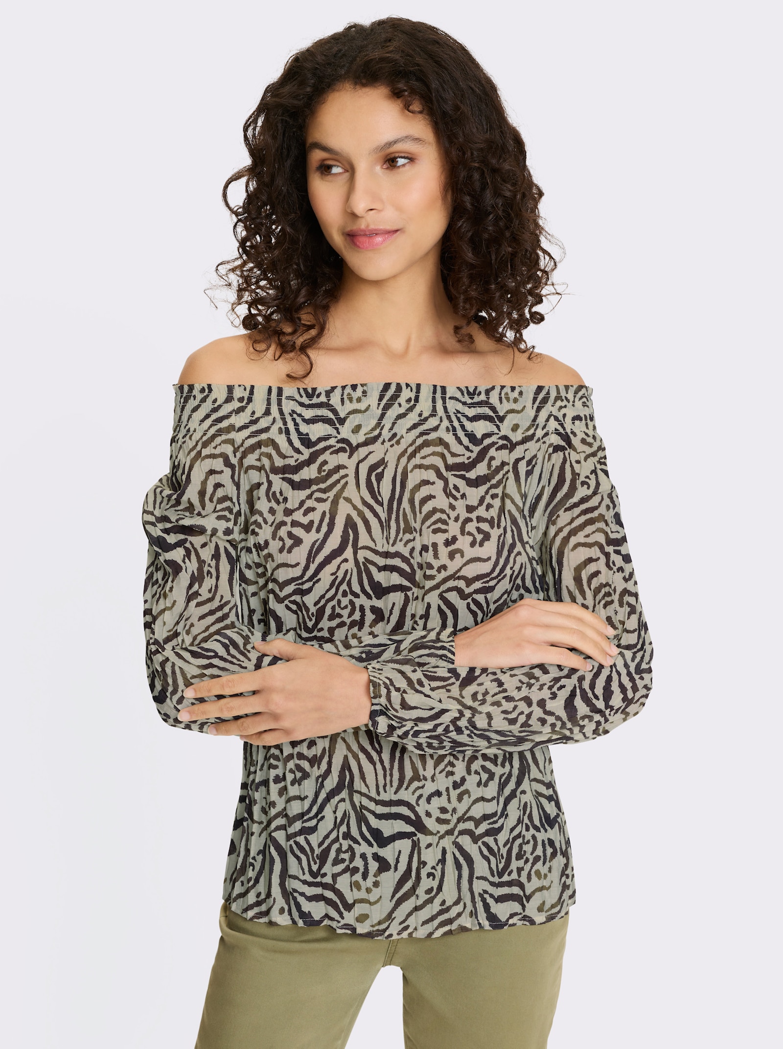 heine Blouse met print en variabele hals - zand/bruin geprint