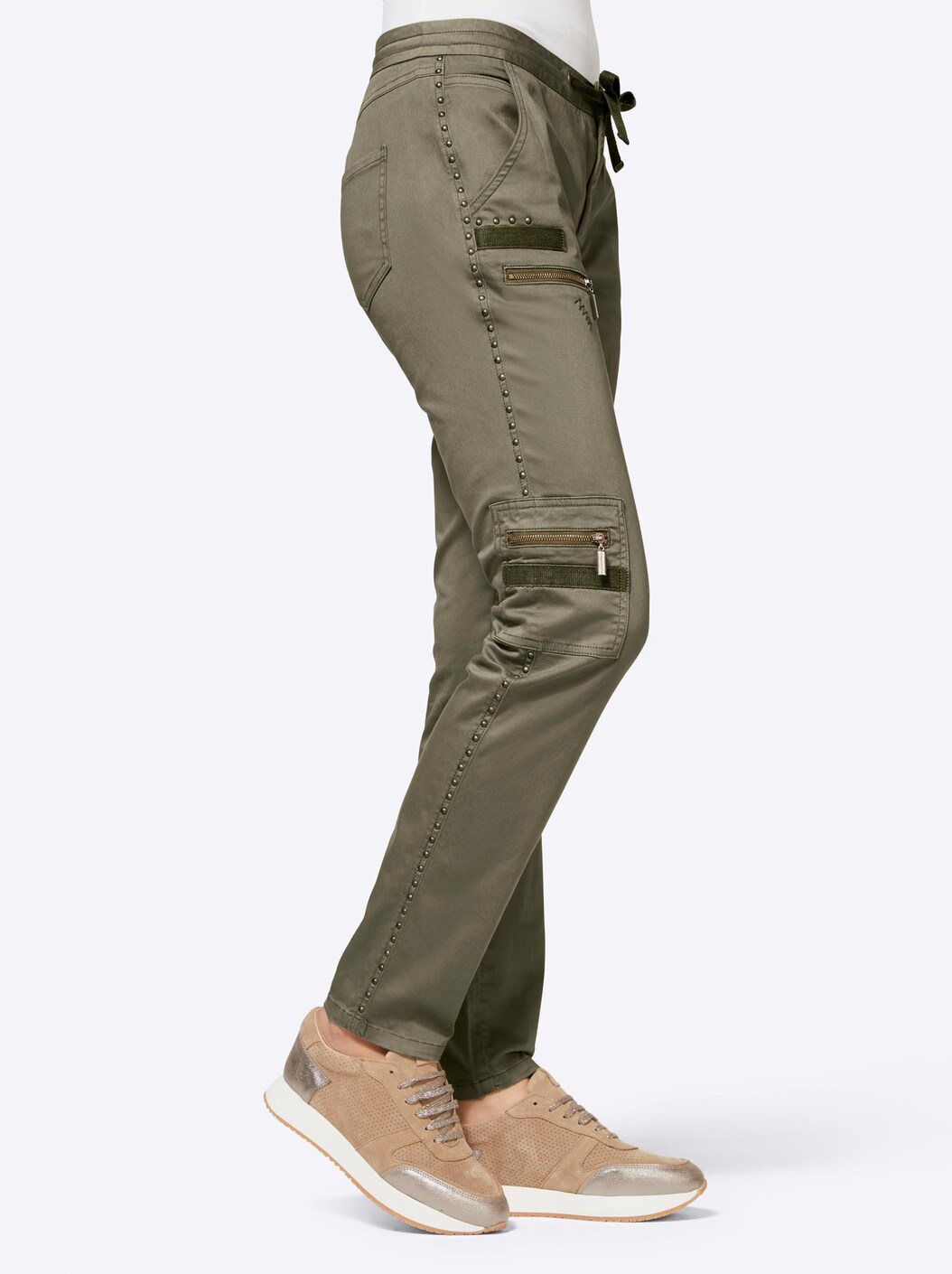 Pantaloni Cargo Stretch In Cotone Corallo Con Tasche Pantaloni Cargo Stretch In Cotone Corallo Con Tasche