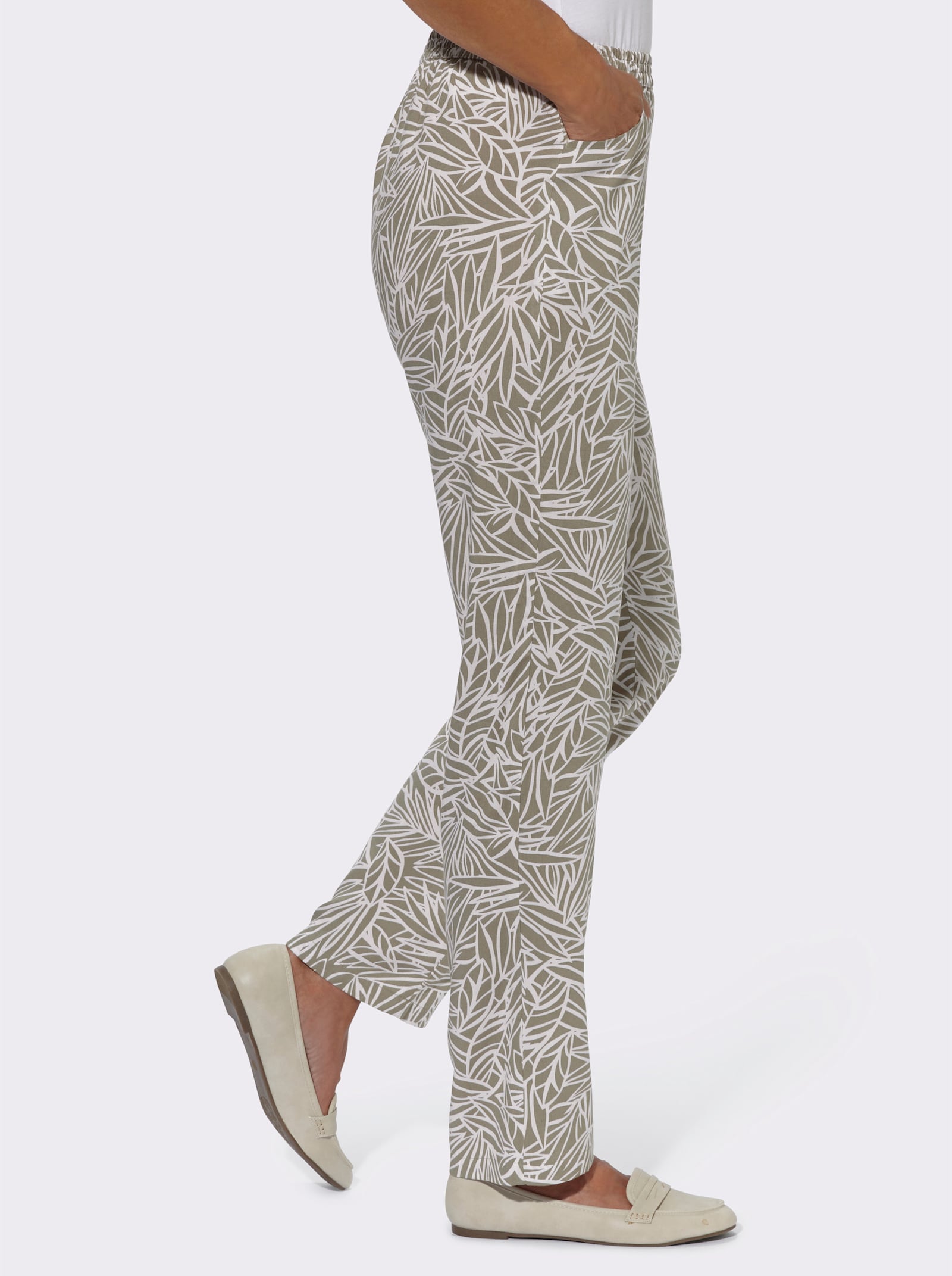 Schlupfhose aus reiner Viskose - schlamm-ecru-bedruckt