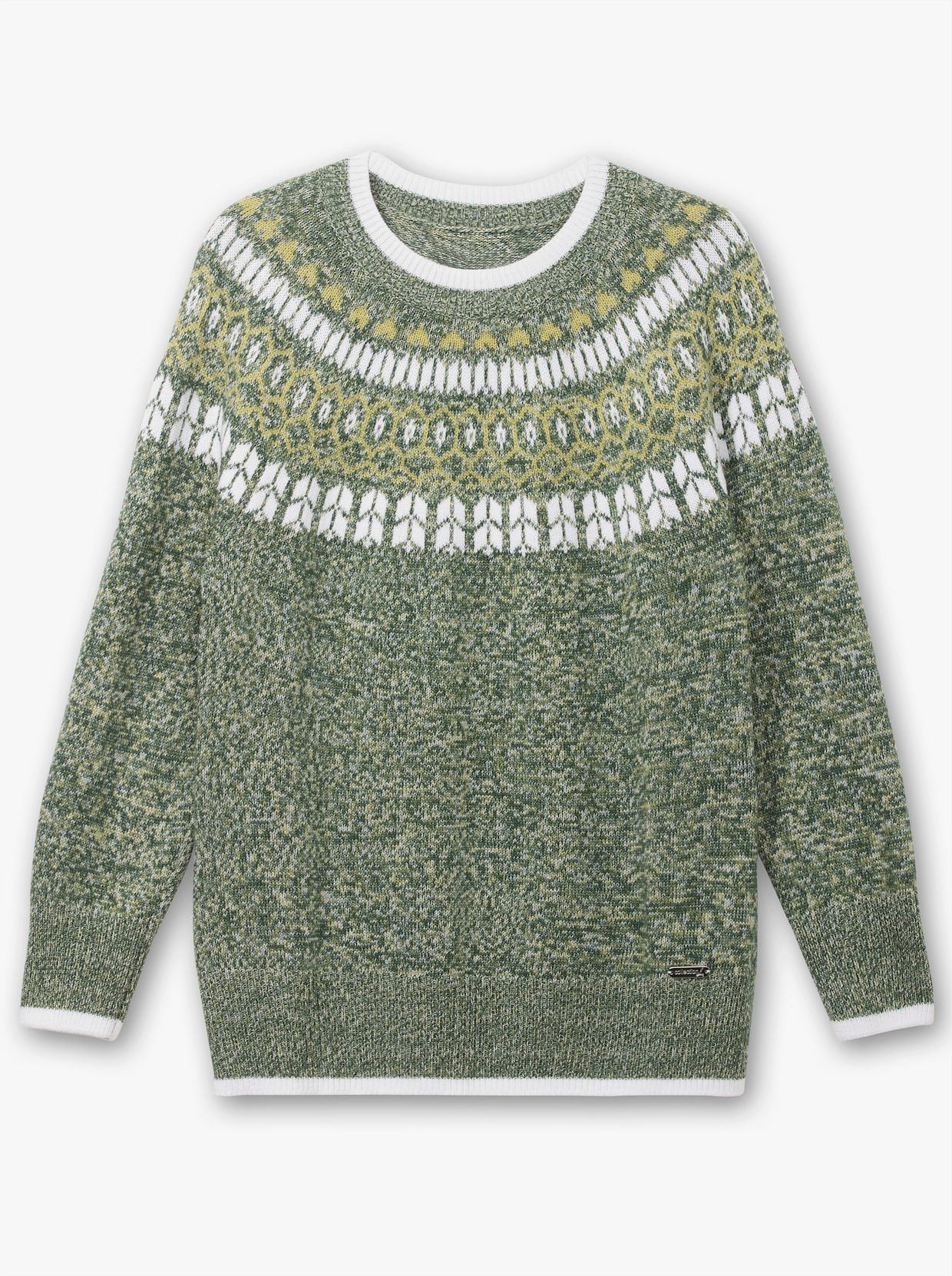 Norwegerpullover mit breiten Rippbündchen - moos-lindgrün-meliert