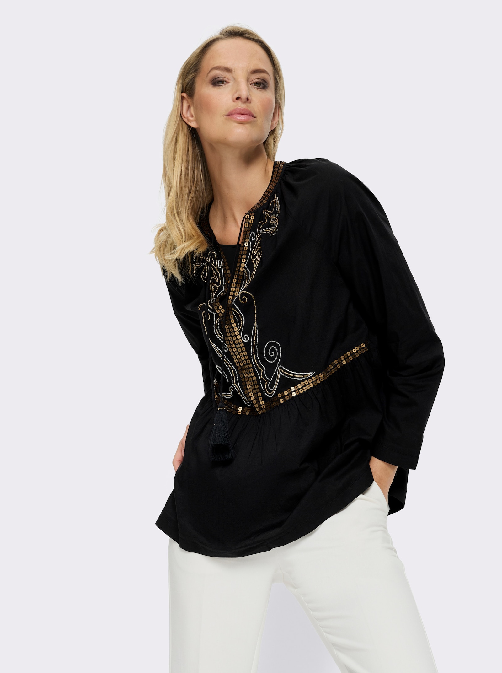 heine Tunique avec paillettes et perles décoratives - noir