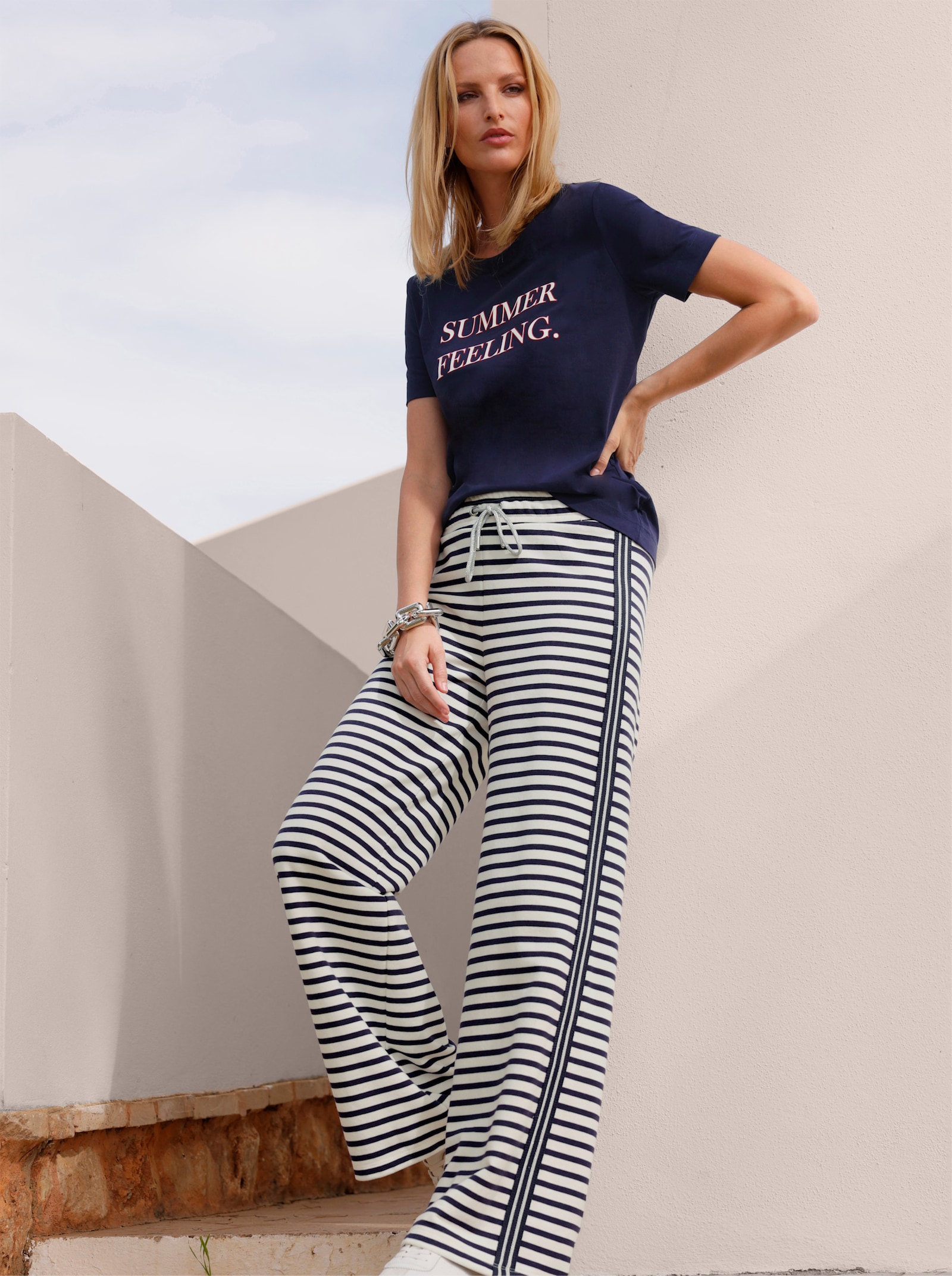 heine T-shirt à manches courtes avec imprimé plaqué - marine-écru