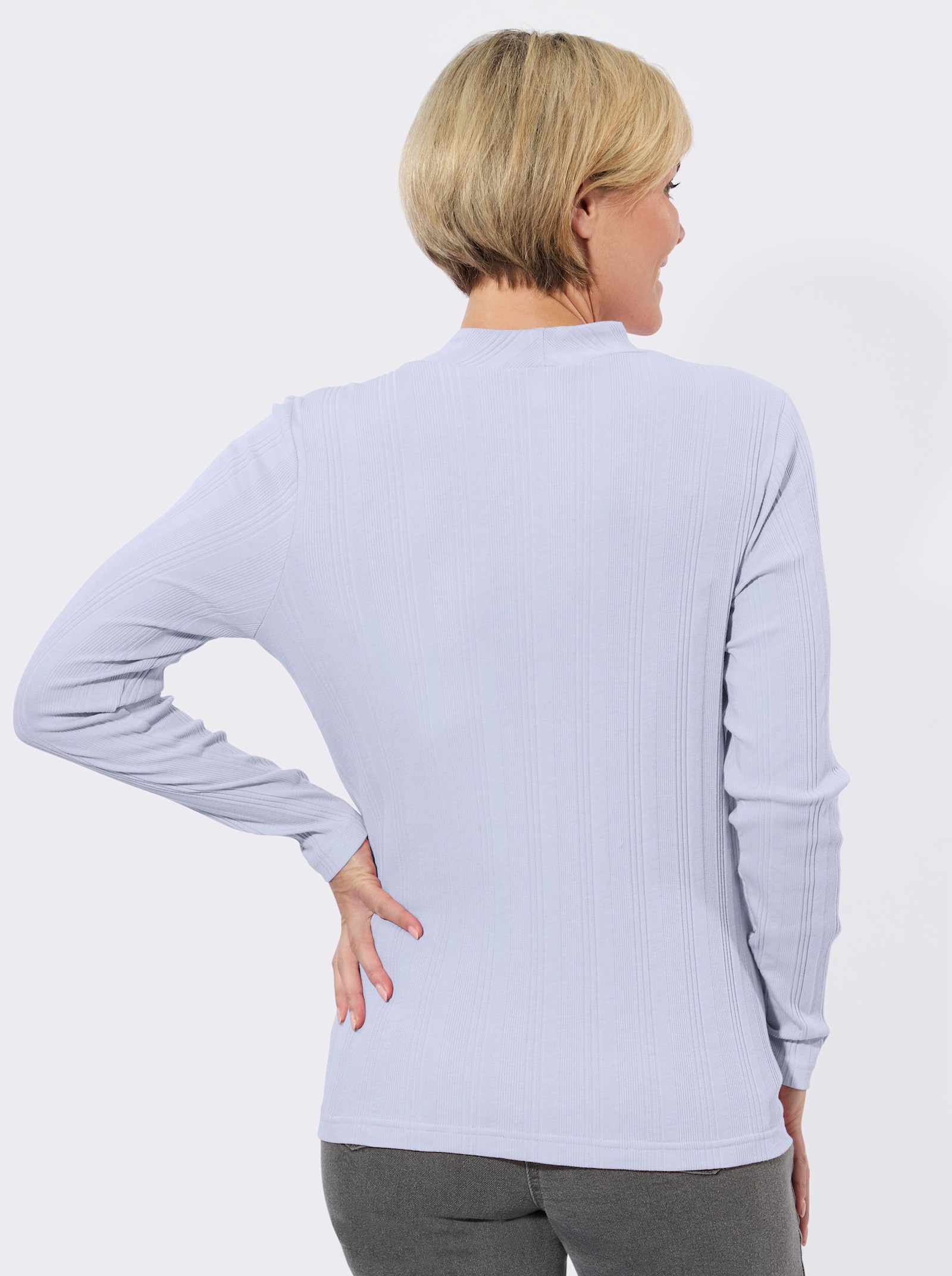 Rippshirt mit Stehkragen - hellblau