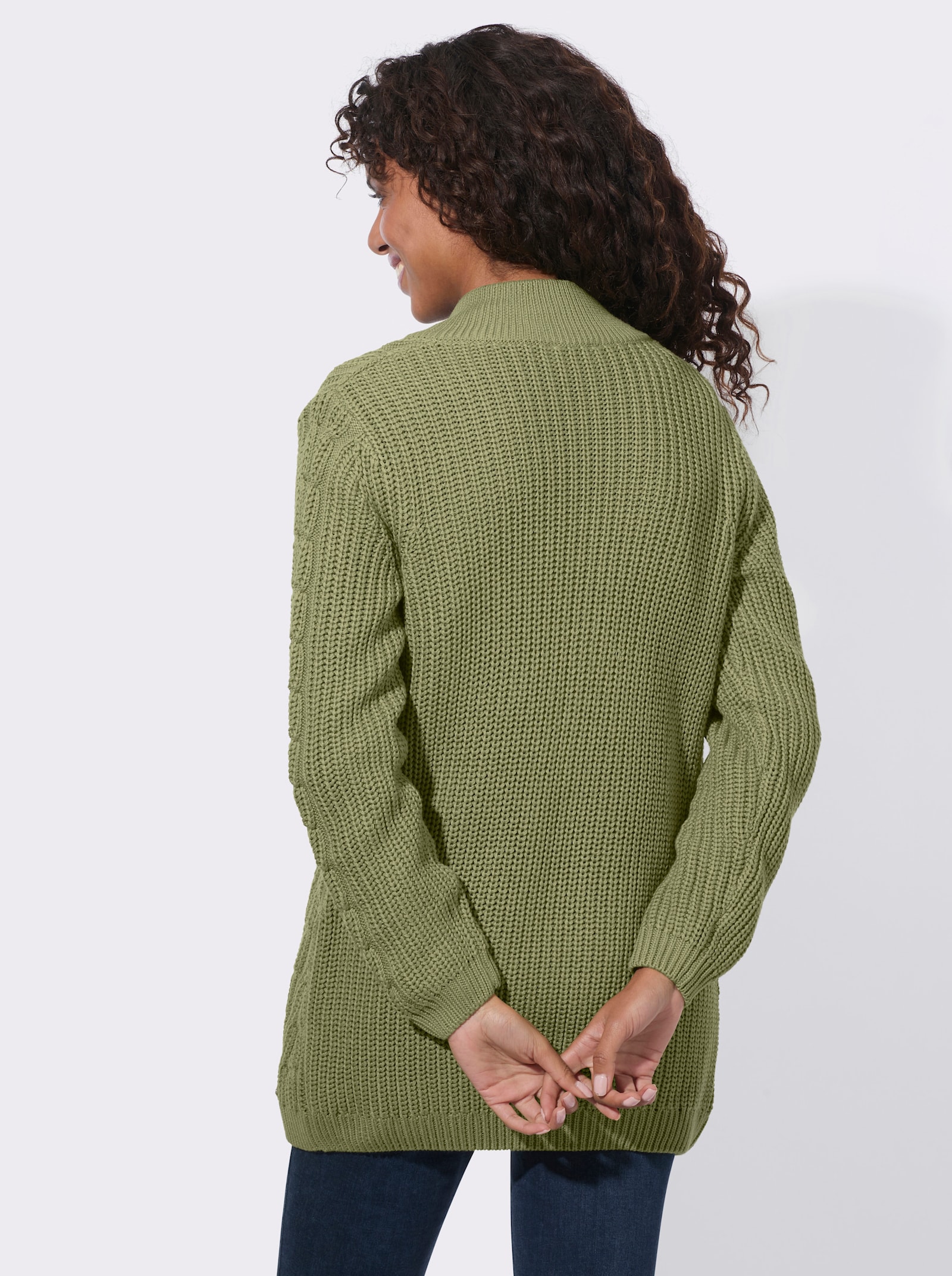 Longstrickjacke mit Zopfmuster - schilf