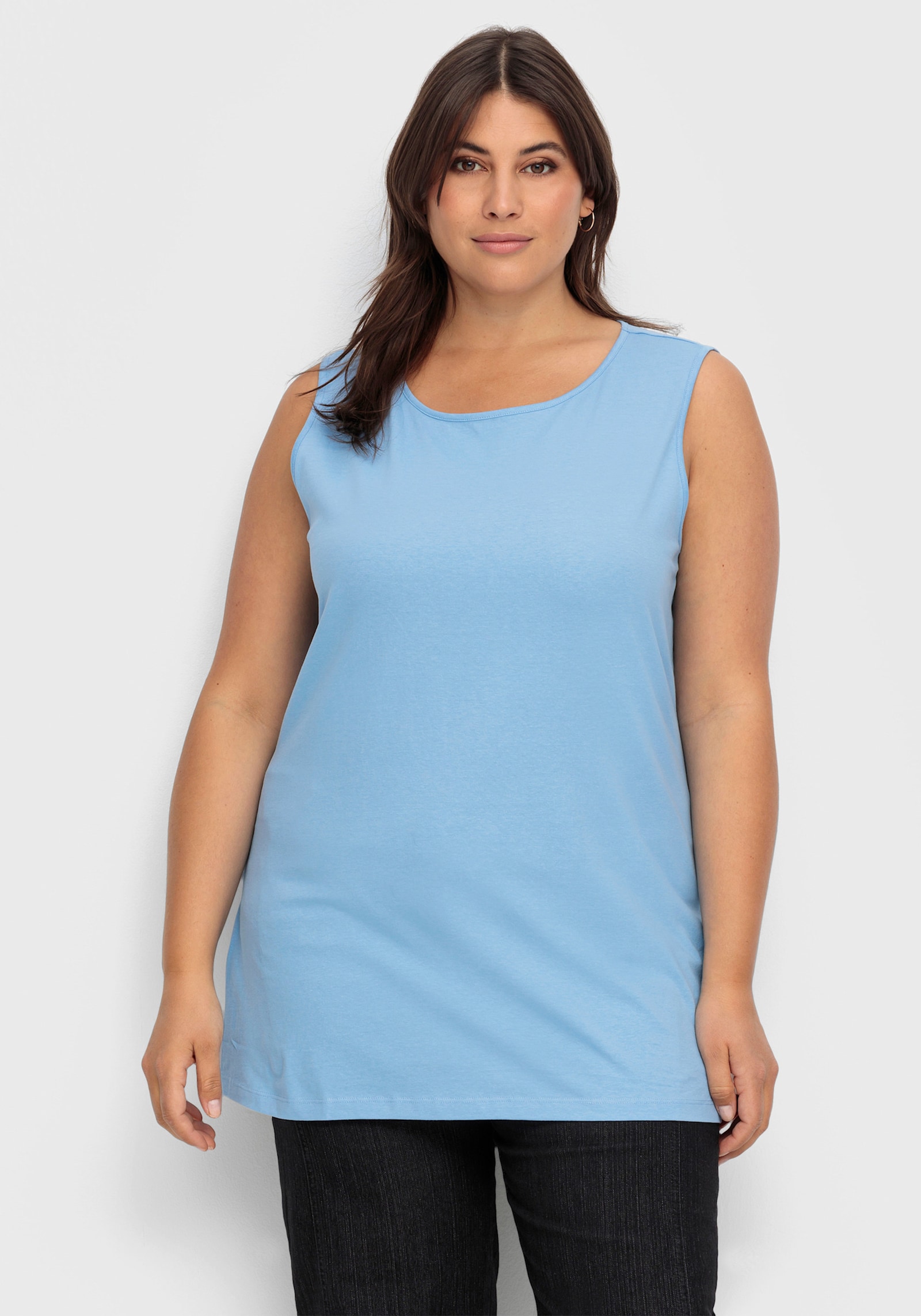 Longtop mit Seitenschlitzen - himmelblau