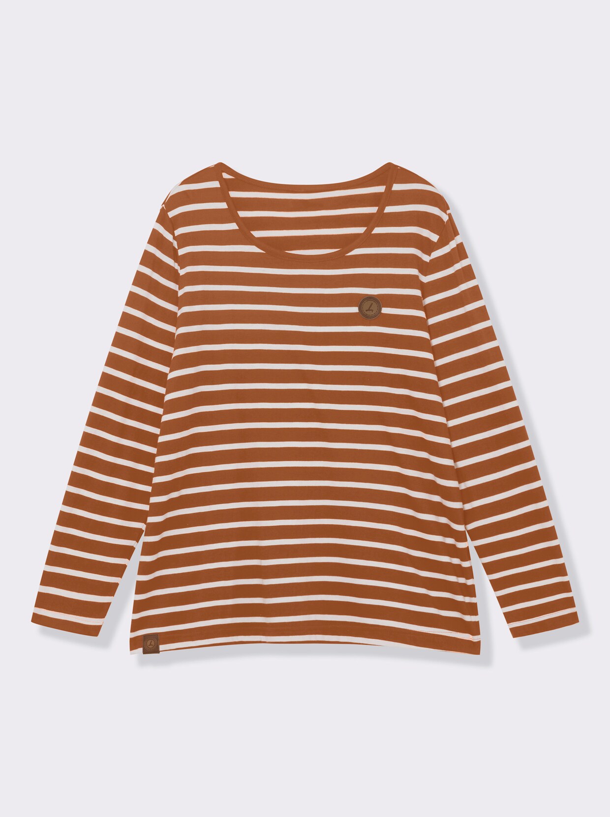 Ringelshirt mit Lederimitat-Patches - cognac-ecru-gestreift