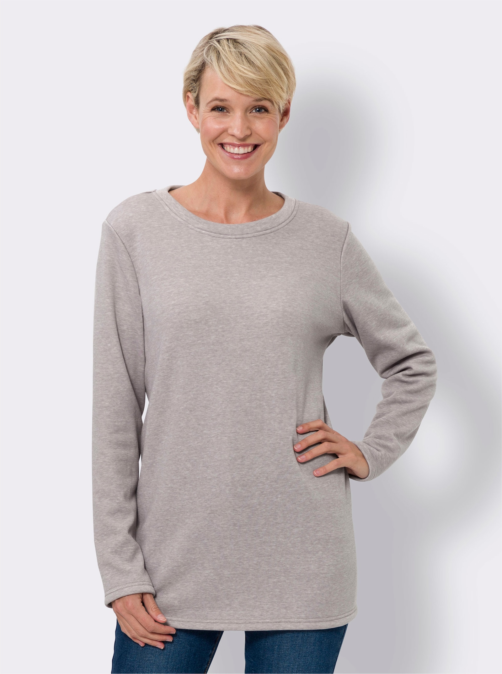 Longshirt mit Teddy-Fleece innen - steingrau-meliert