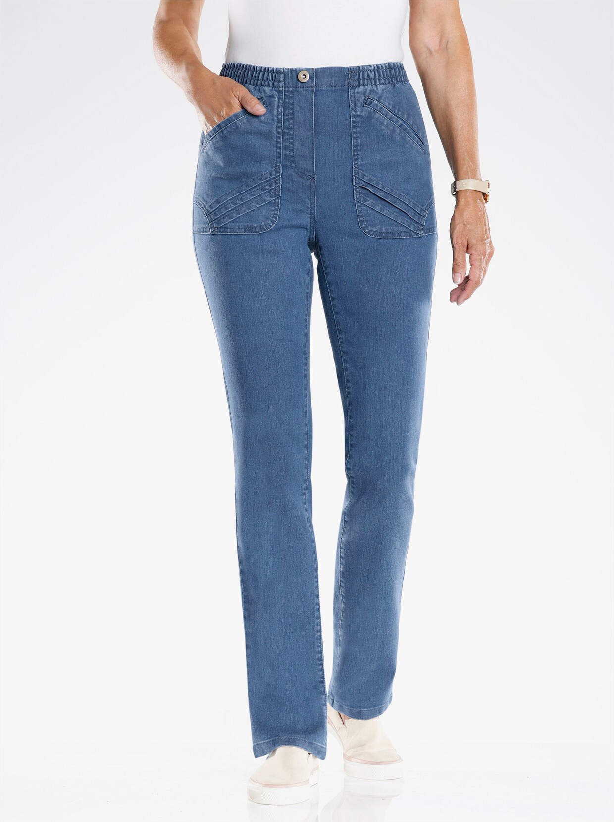 Jeans med resår - blue-stone-washed