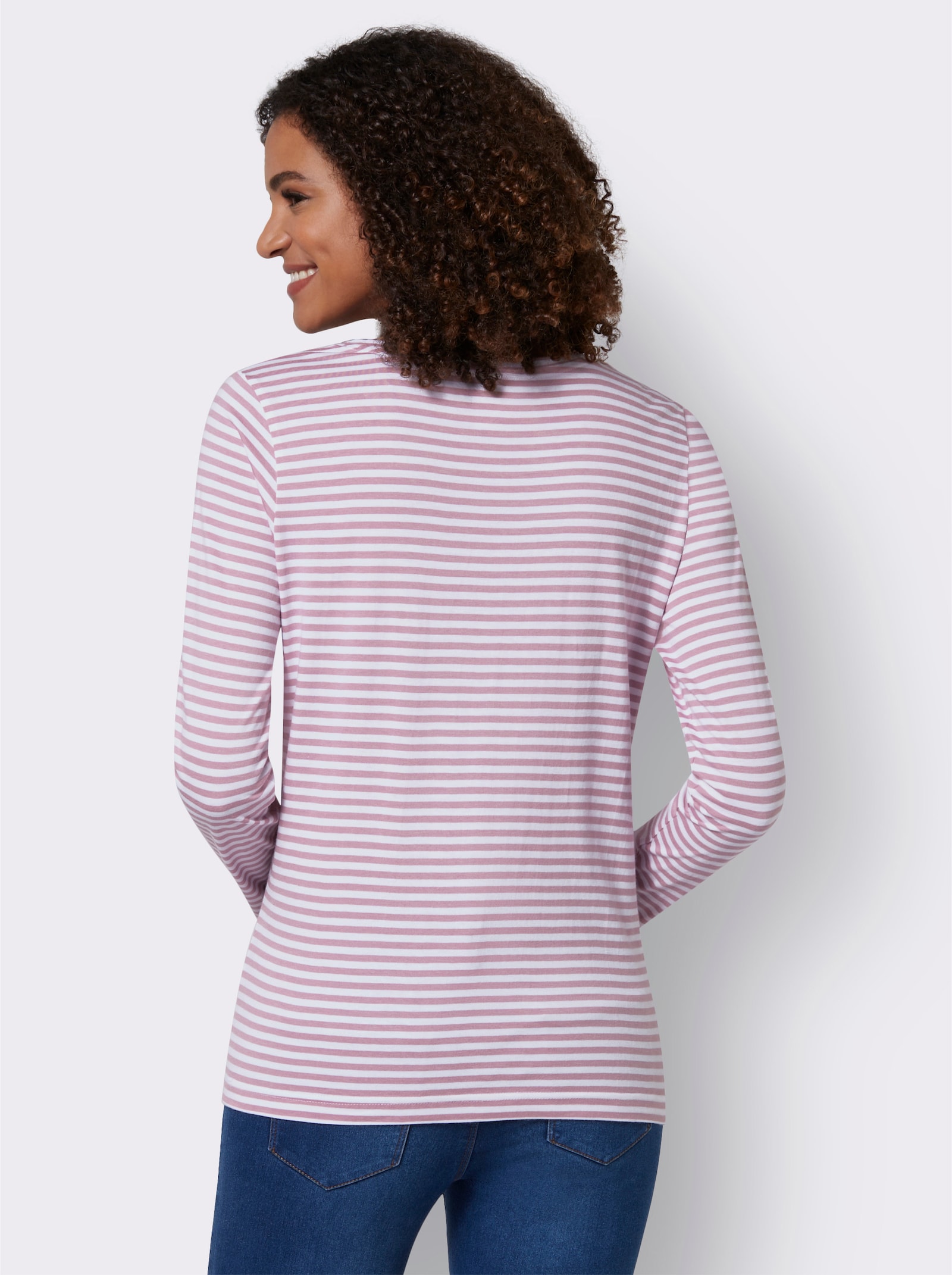 Streifenshirt aus Single-Jersey - rosé-ecru-geringelt