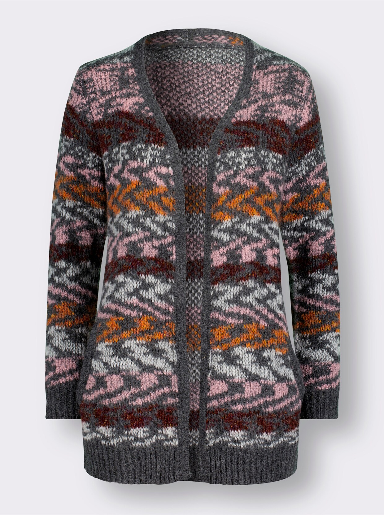 Cardigan - grau-mauve-gemustert