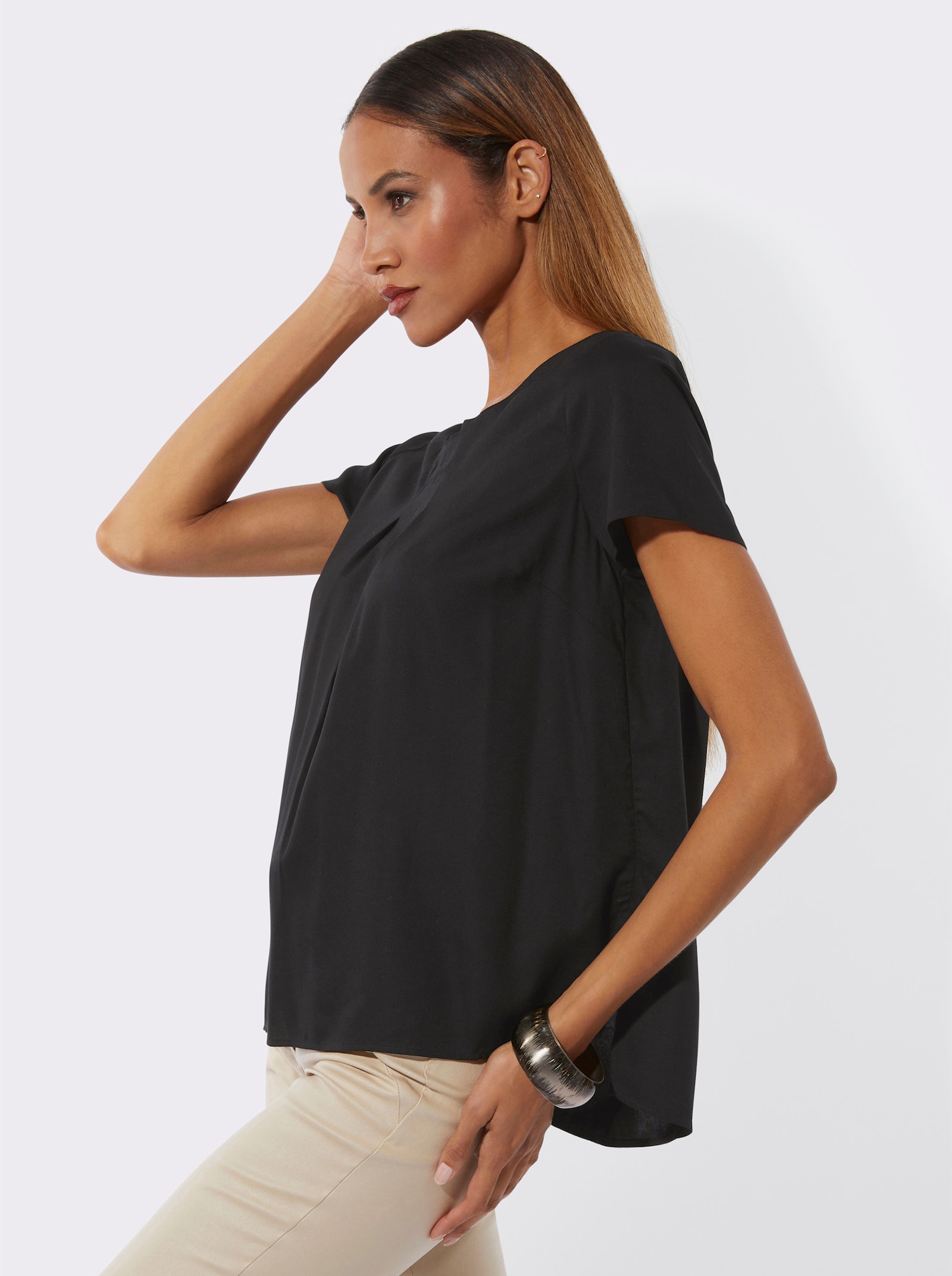 Blouse met korte mouwen en grafische print - zwart