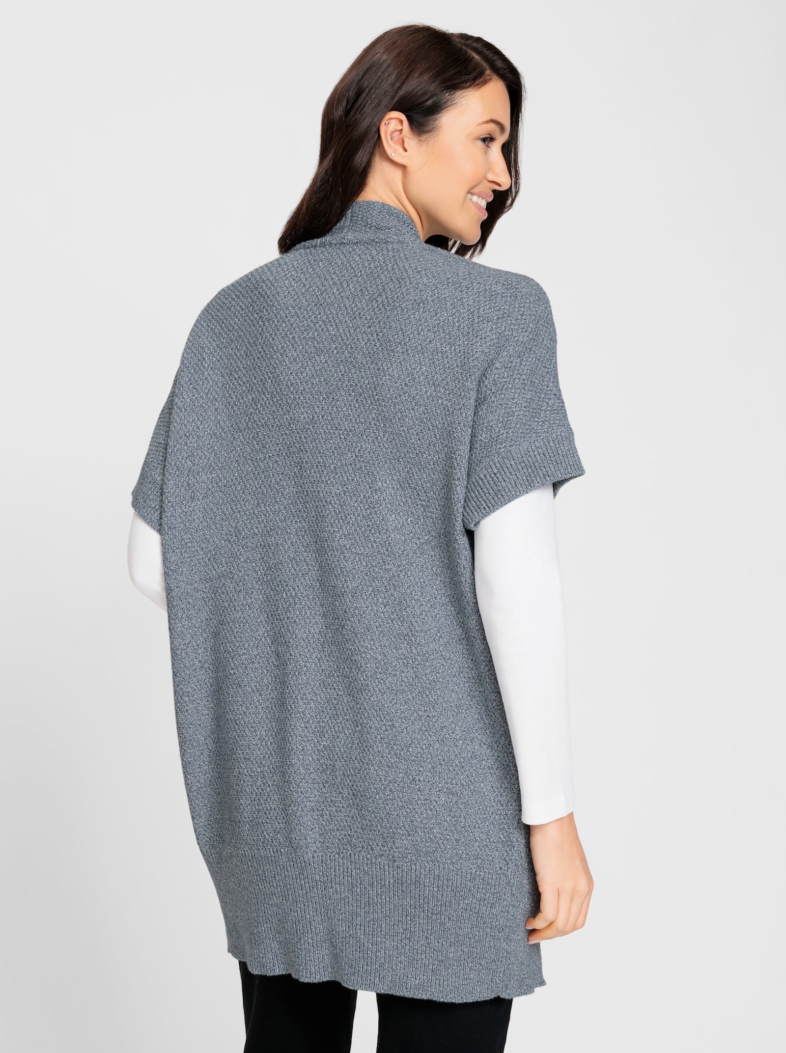 Longstrickjacke , verschlusslos - rauchblau-meliert