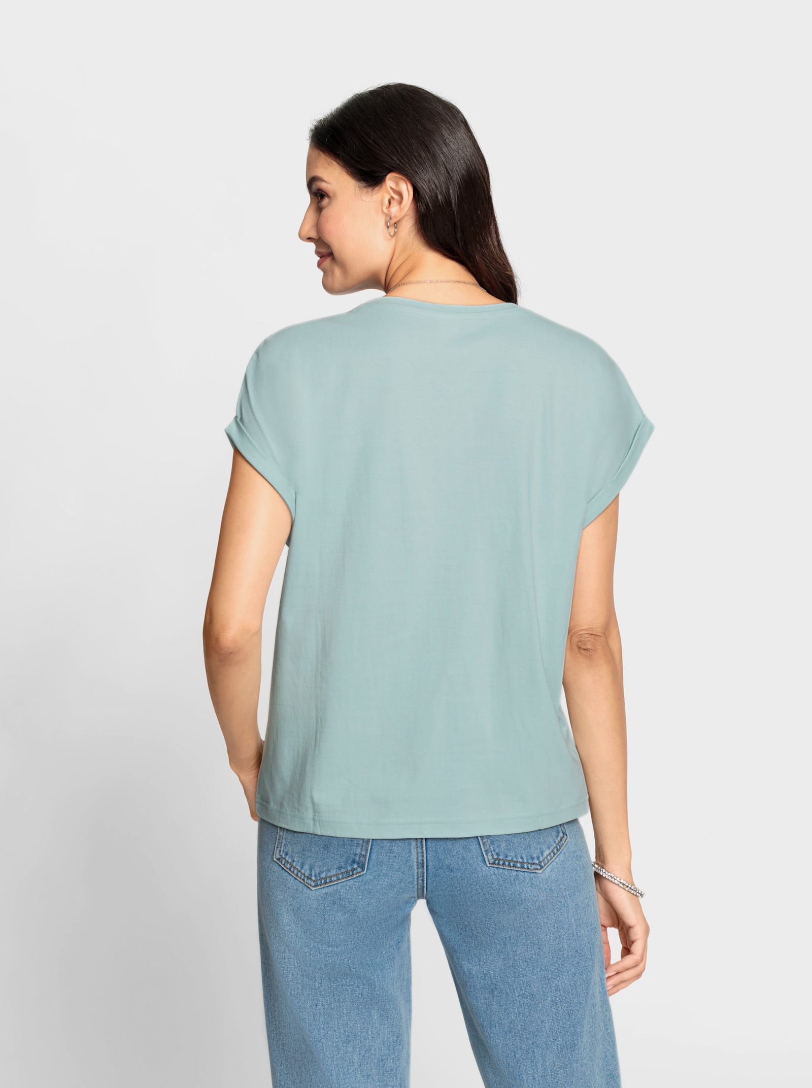 Shirt met ronde hals en ajourwerk - kalkmint