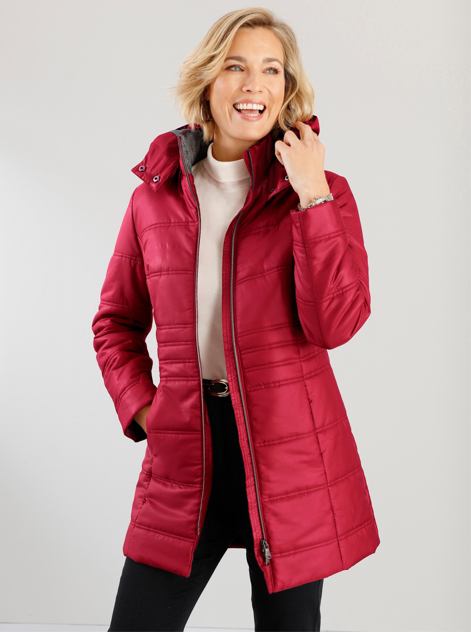 Longjacke mit 2-Wege-Reissverschluss - kirsche