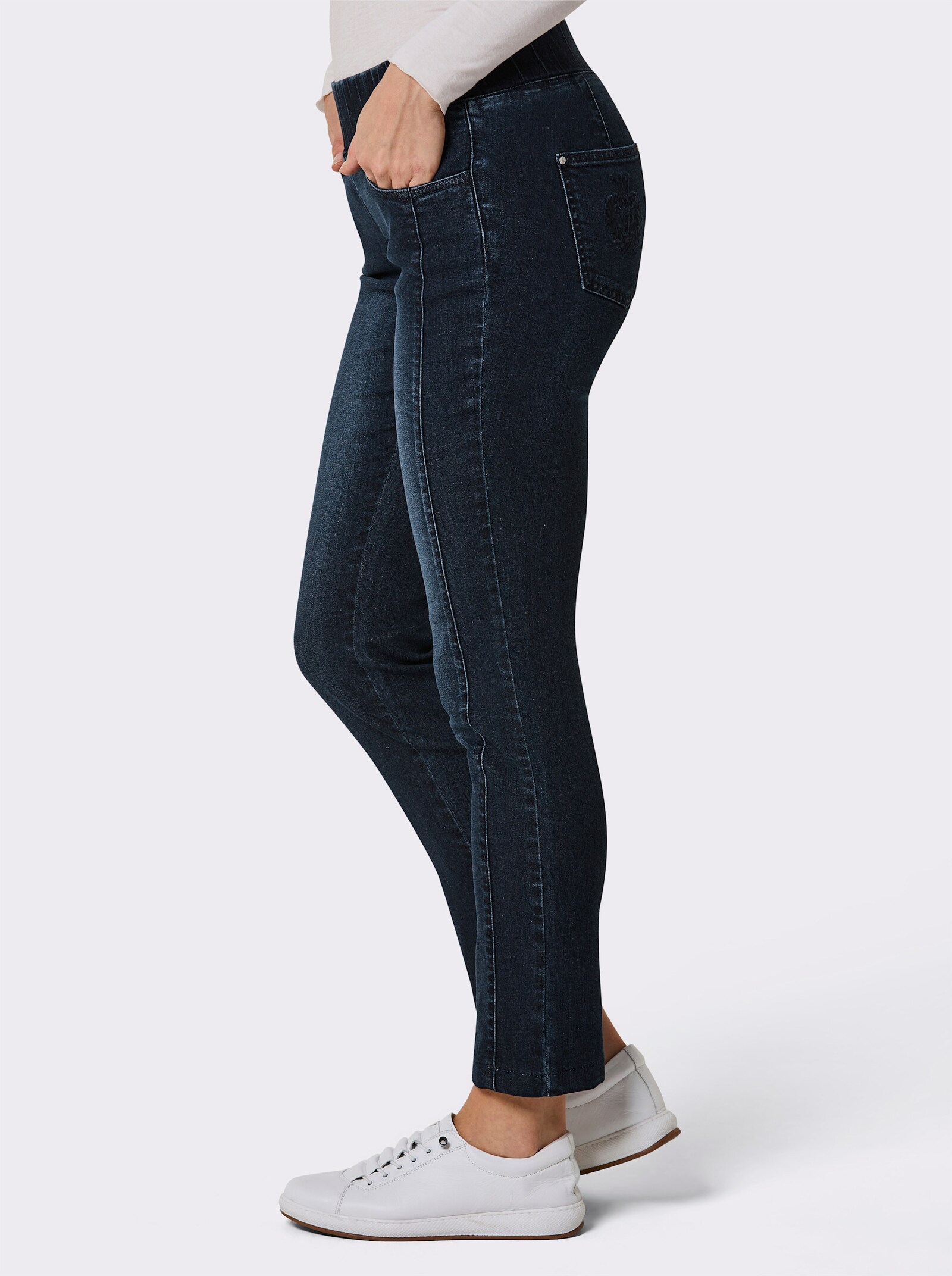 CREATION L PREMIUM Schlupfjeans mit Taschen-Stickerei - dark blue