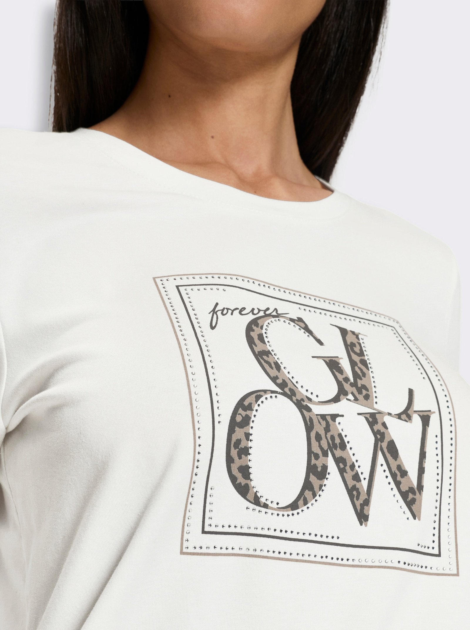 heine Print-Shirt mit Glitzersteinen - ecru