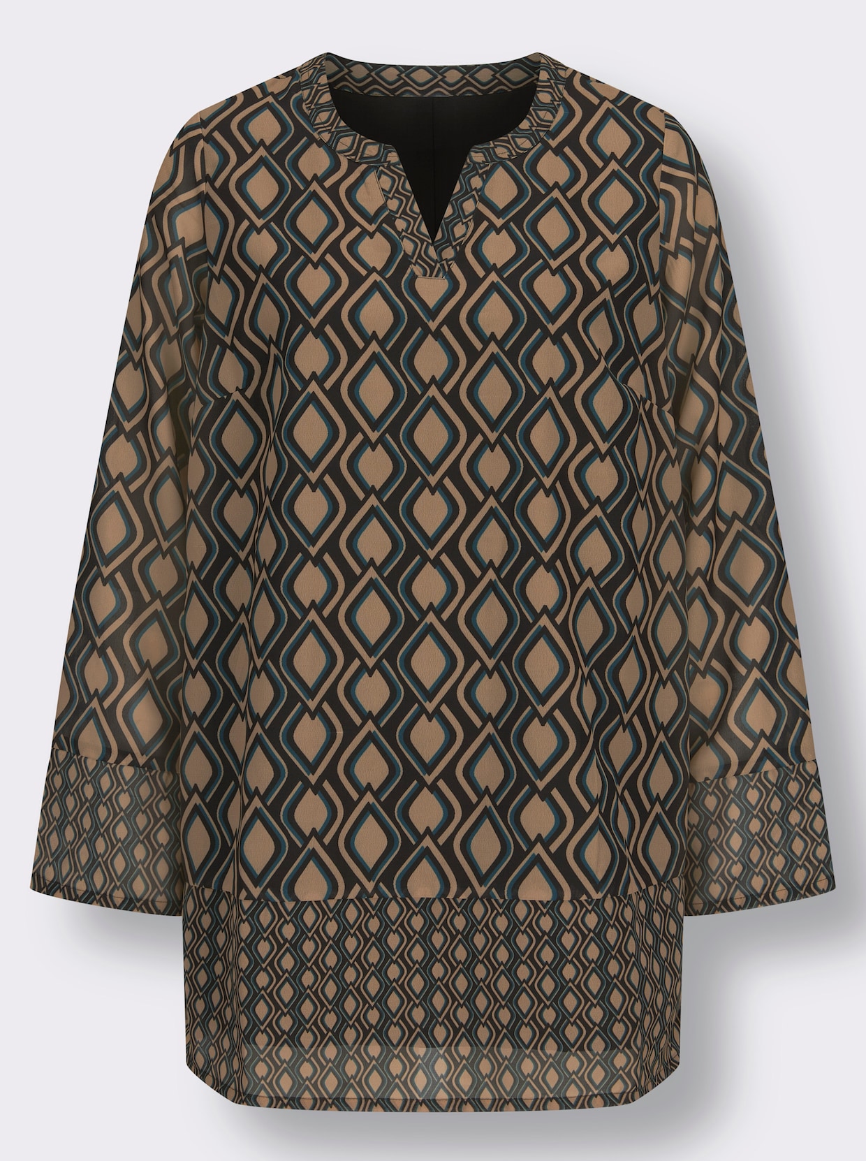 Tuniek - camel/zwart geprint