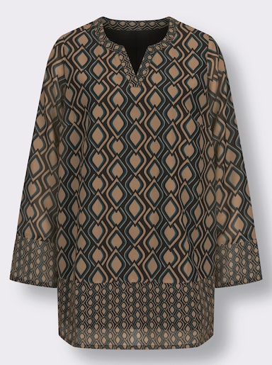 Tuniek - camel/zwart geprint