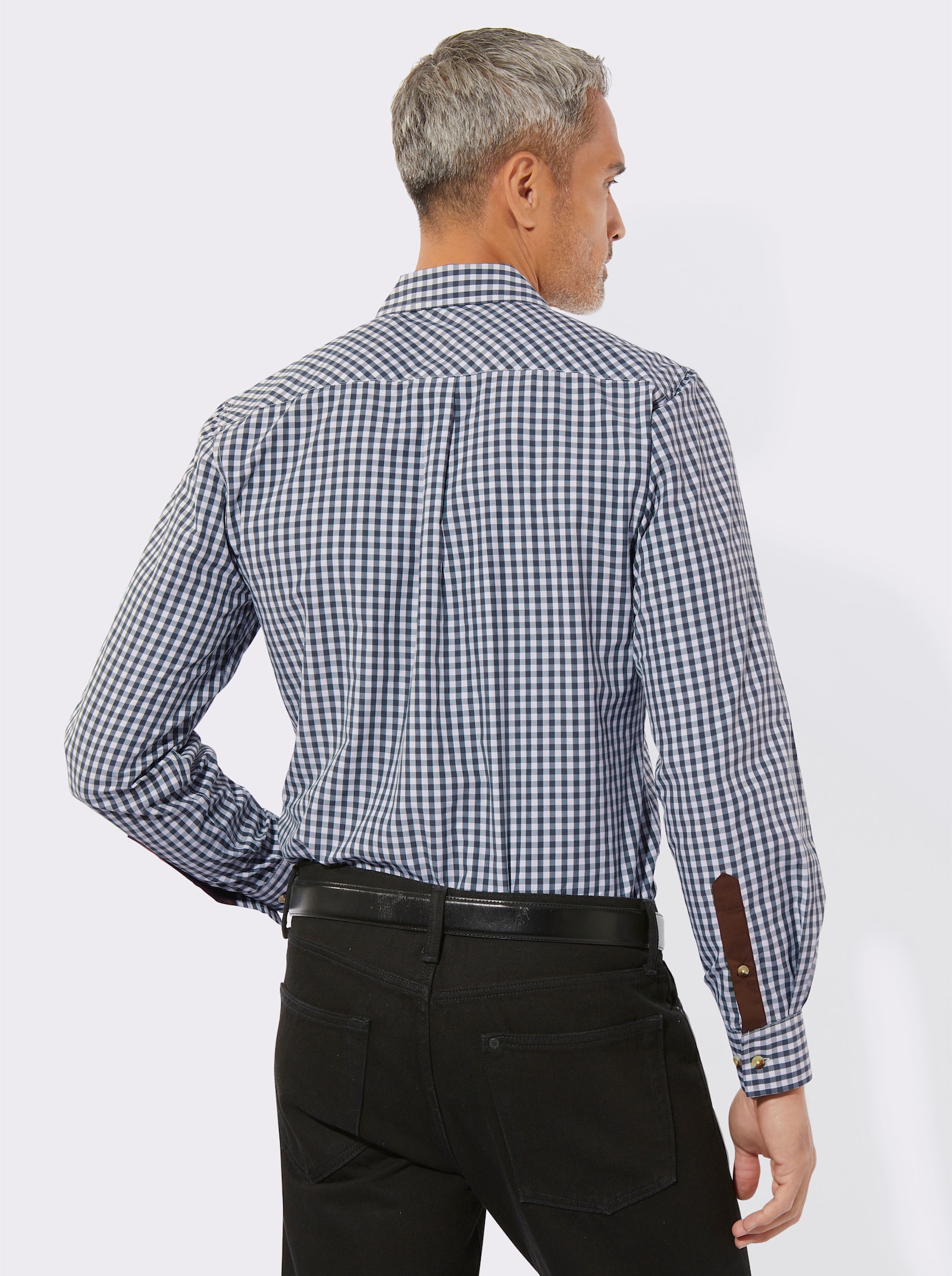 Rutig skjorta med knappar i hornimitation - marin, rutig