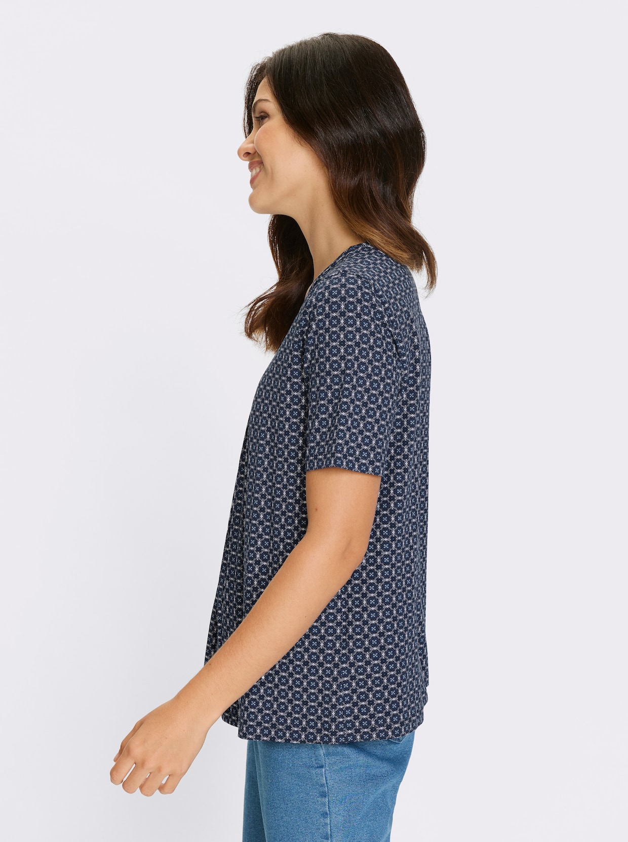 Kurzarmshirt - dunkelblau-weiß-bedruckt