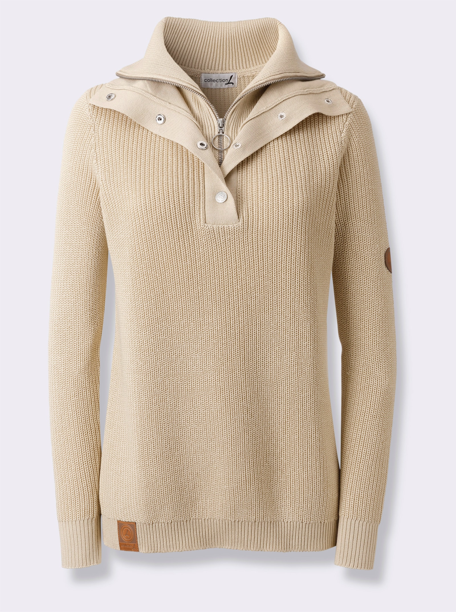 Gebreide pullover met schipperskraag - zand