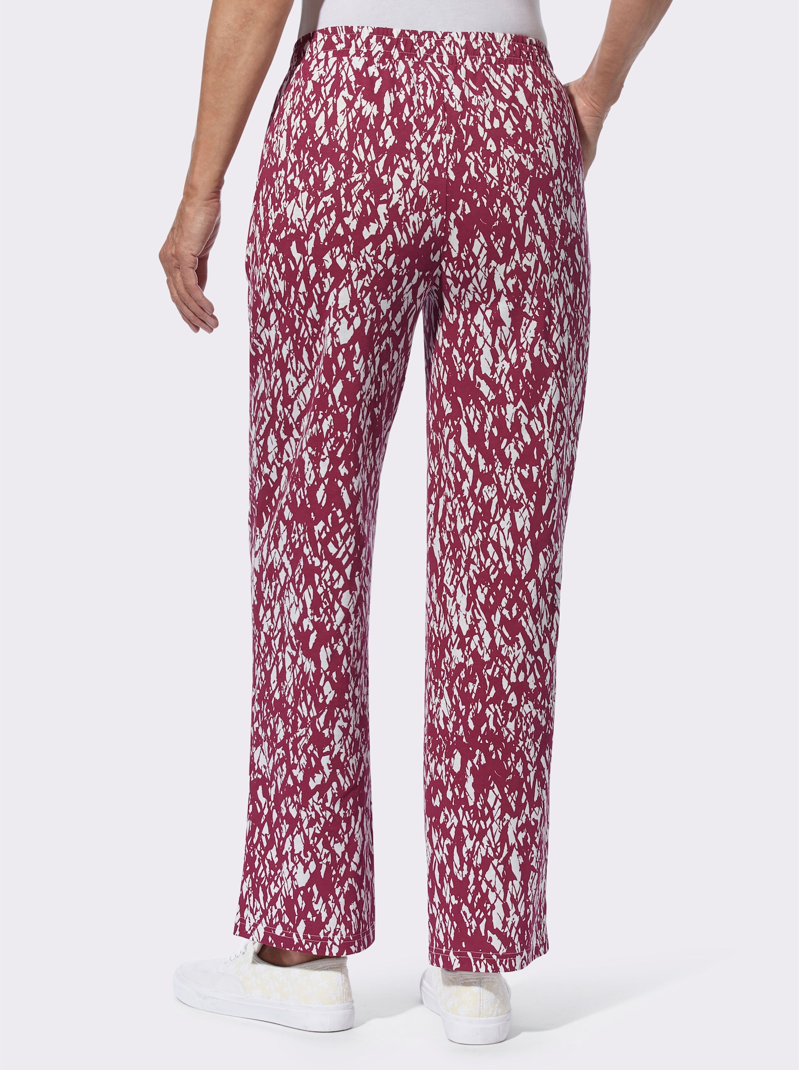 Vrijetijdsbroek met twee zakken, bedrukt - bordeaux/ecru bedrukt