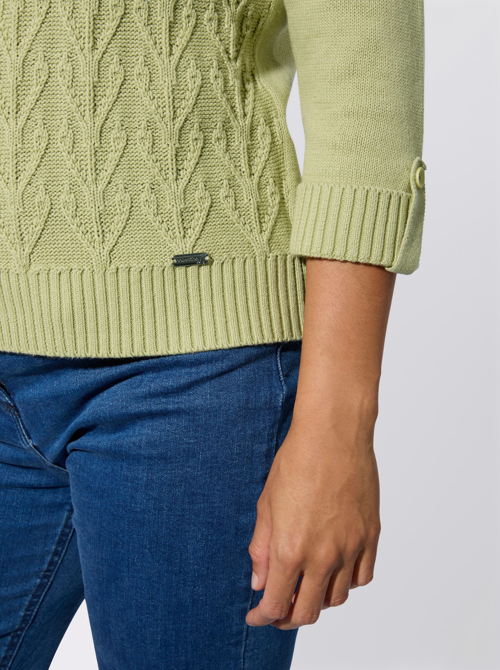 Baumwollpullover mit Strukturstrick-Muster - lindgrün