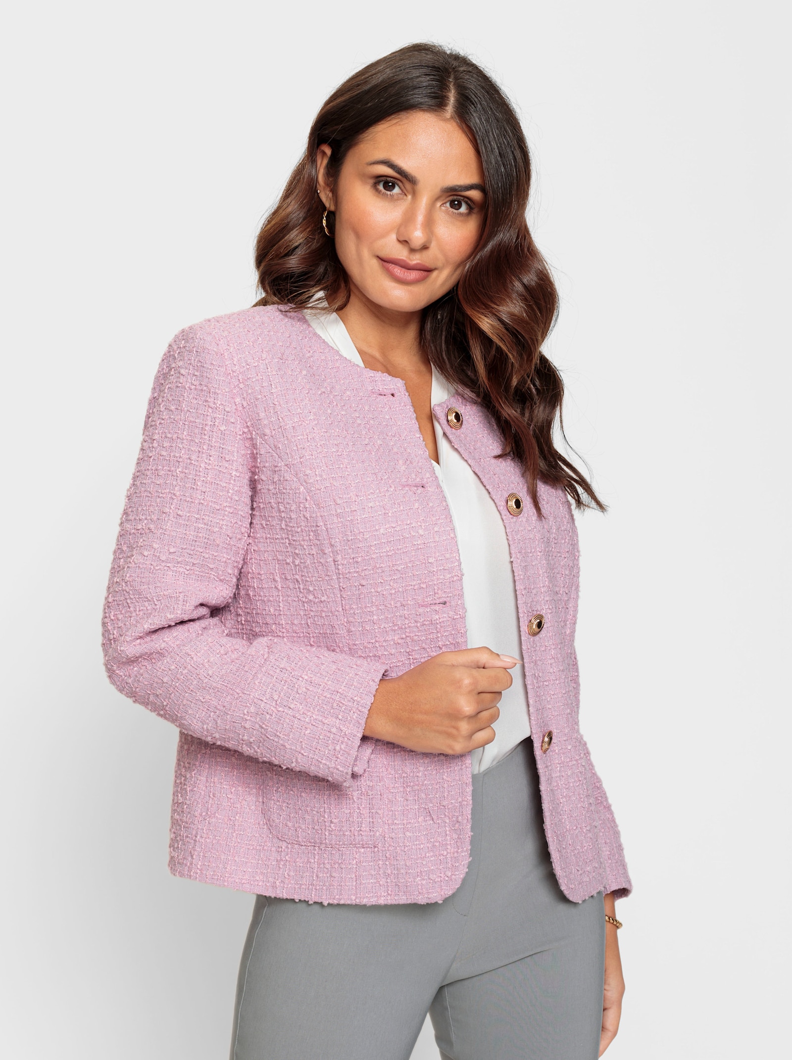 Bouclé-Blazer mit Schmuckknöpfen - rosé