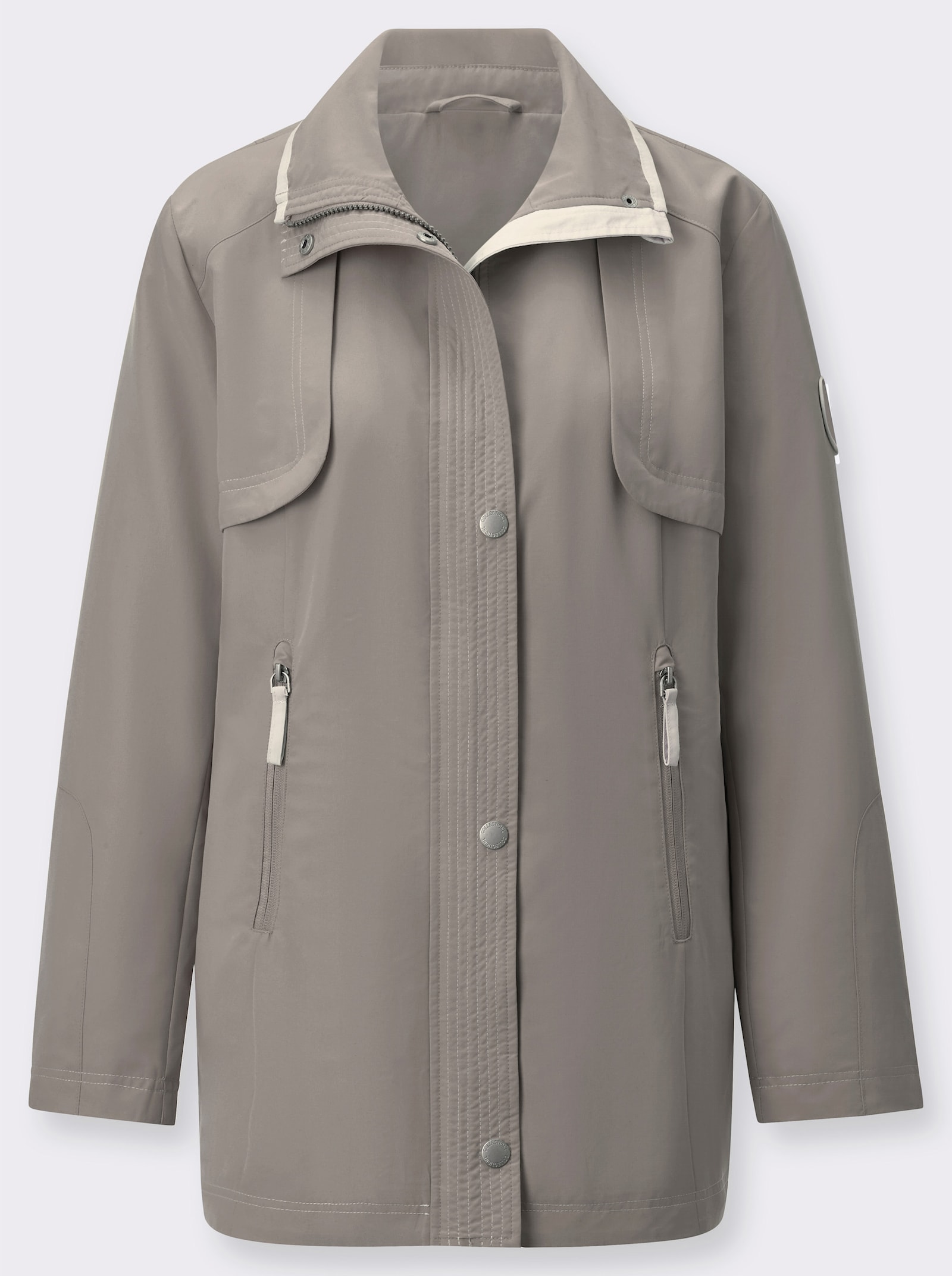 Übergangsjacke mit Reißverschluss-Nahttaschen - taupe