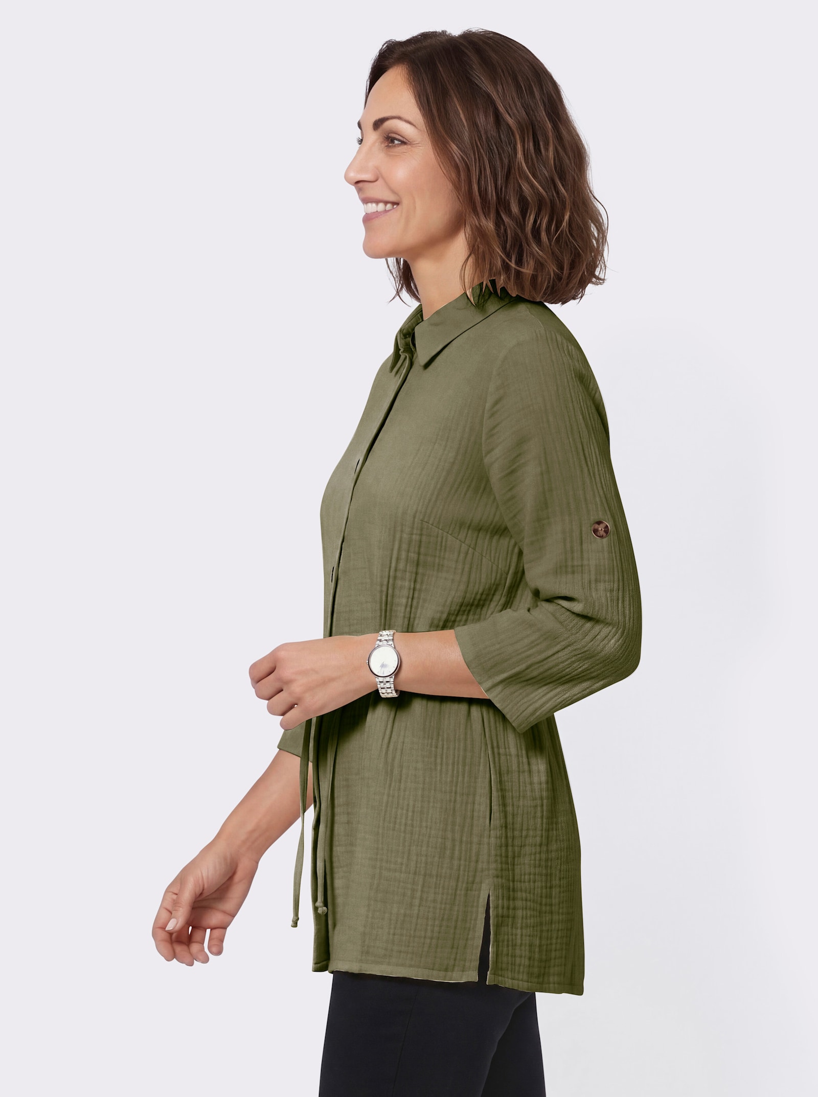 Blusenjacke mit Krempelärmeln - oliv