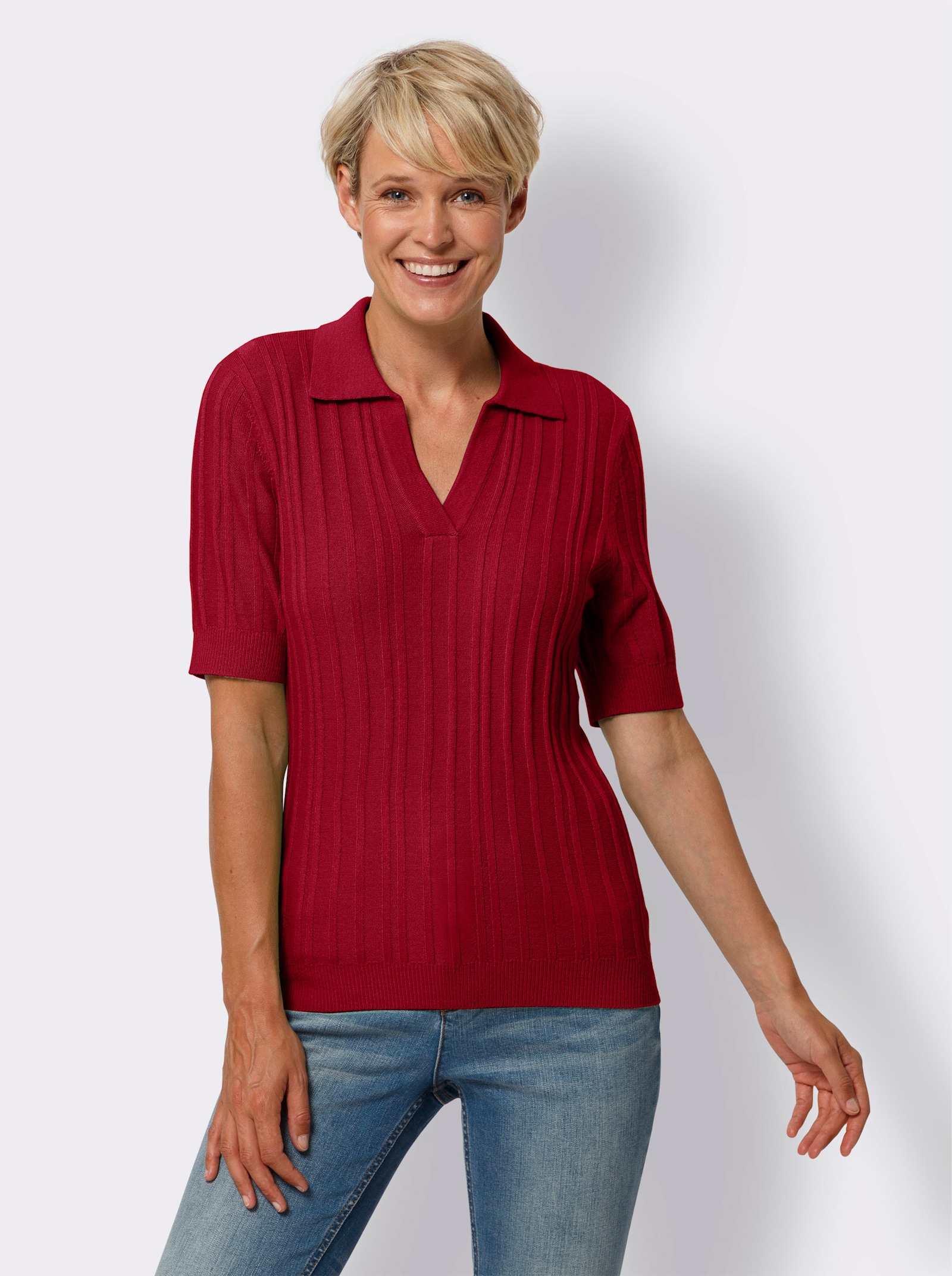 Polopullover mit Ripp-Muster - rot