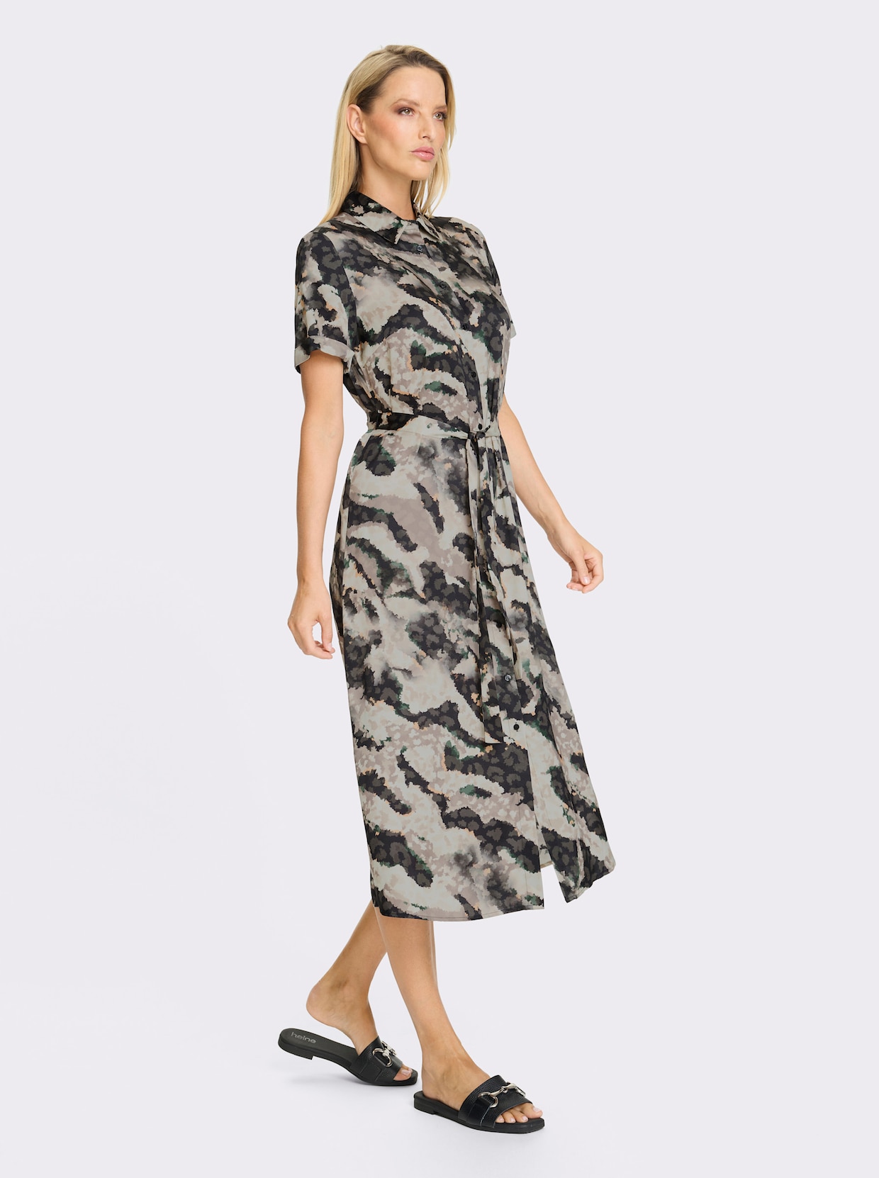 heine Hemdblusenkleid - schwarz-champagner-bedruckt