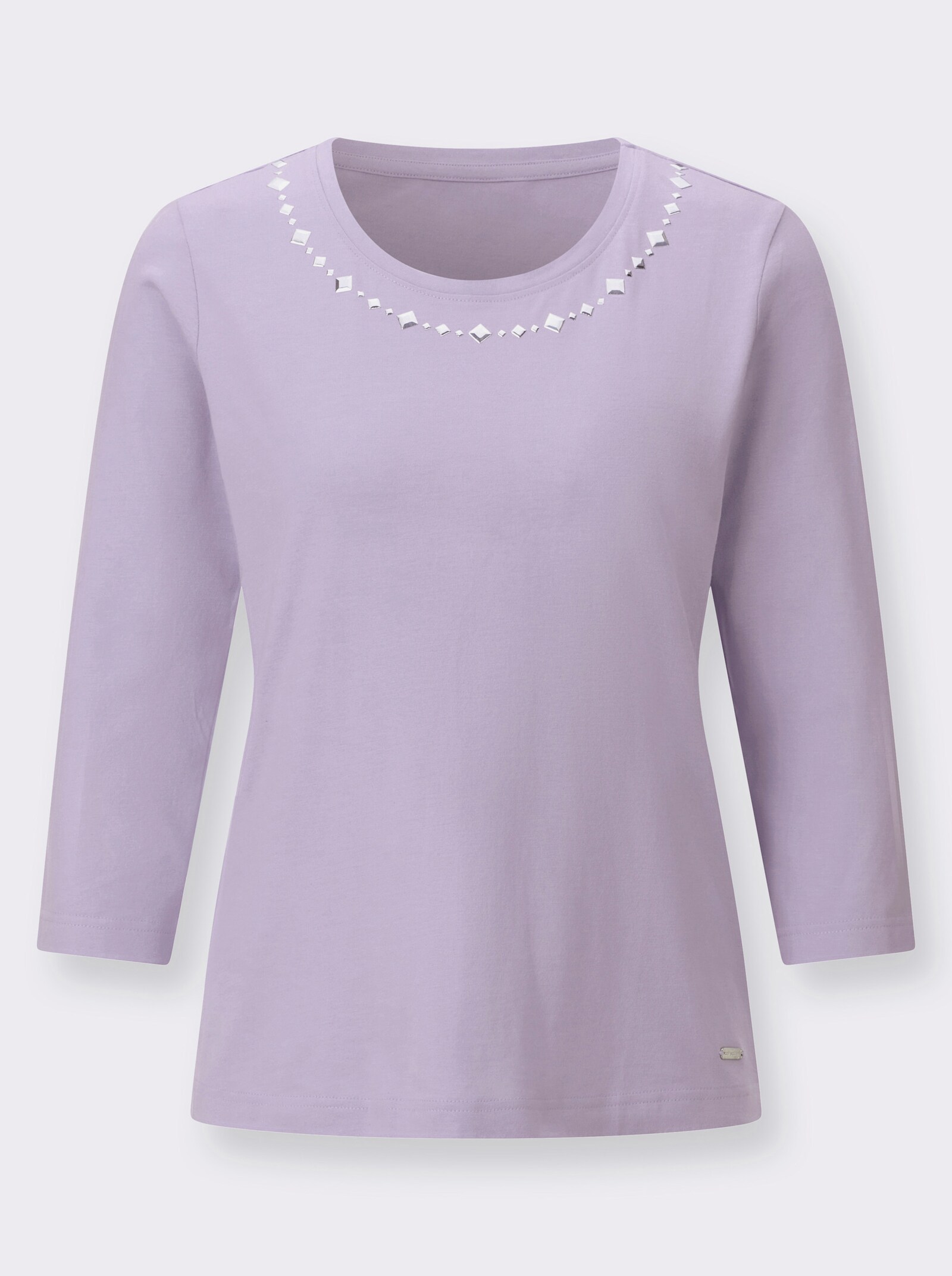 Rundhalsshirt mit Ziersteinchen - flieder