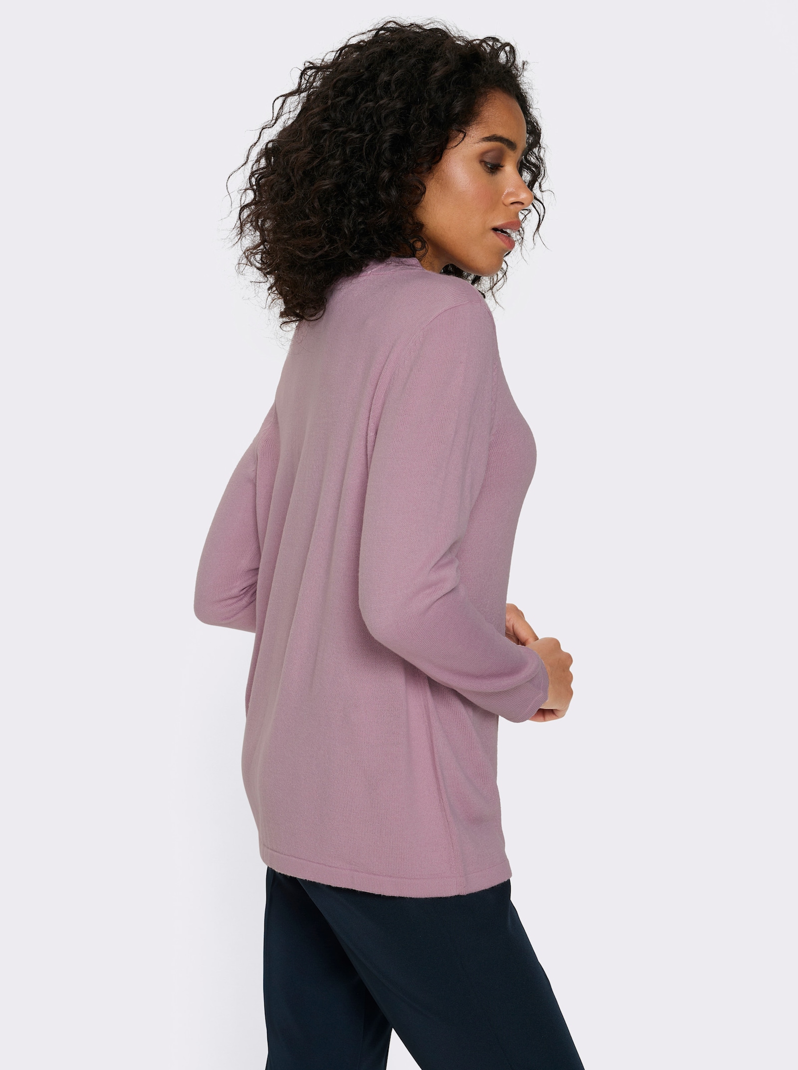 Langarm-Pullover mit Zopfmuster am Ausschnitt - mauve