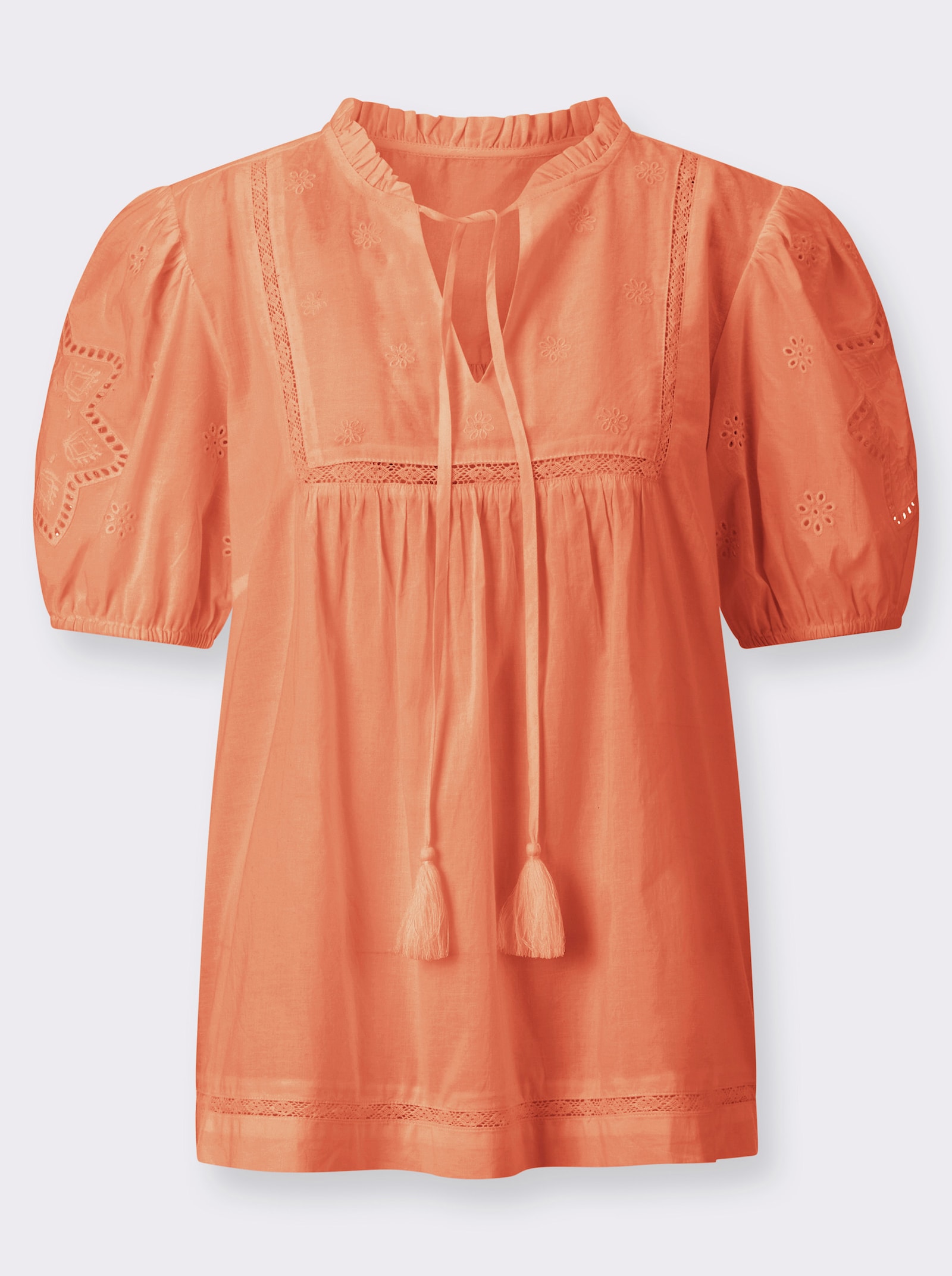 Katoenen blouse met pofmouwen - papaya