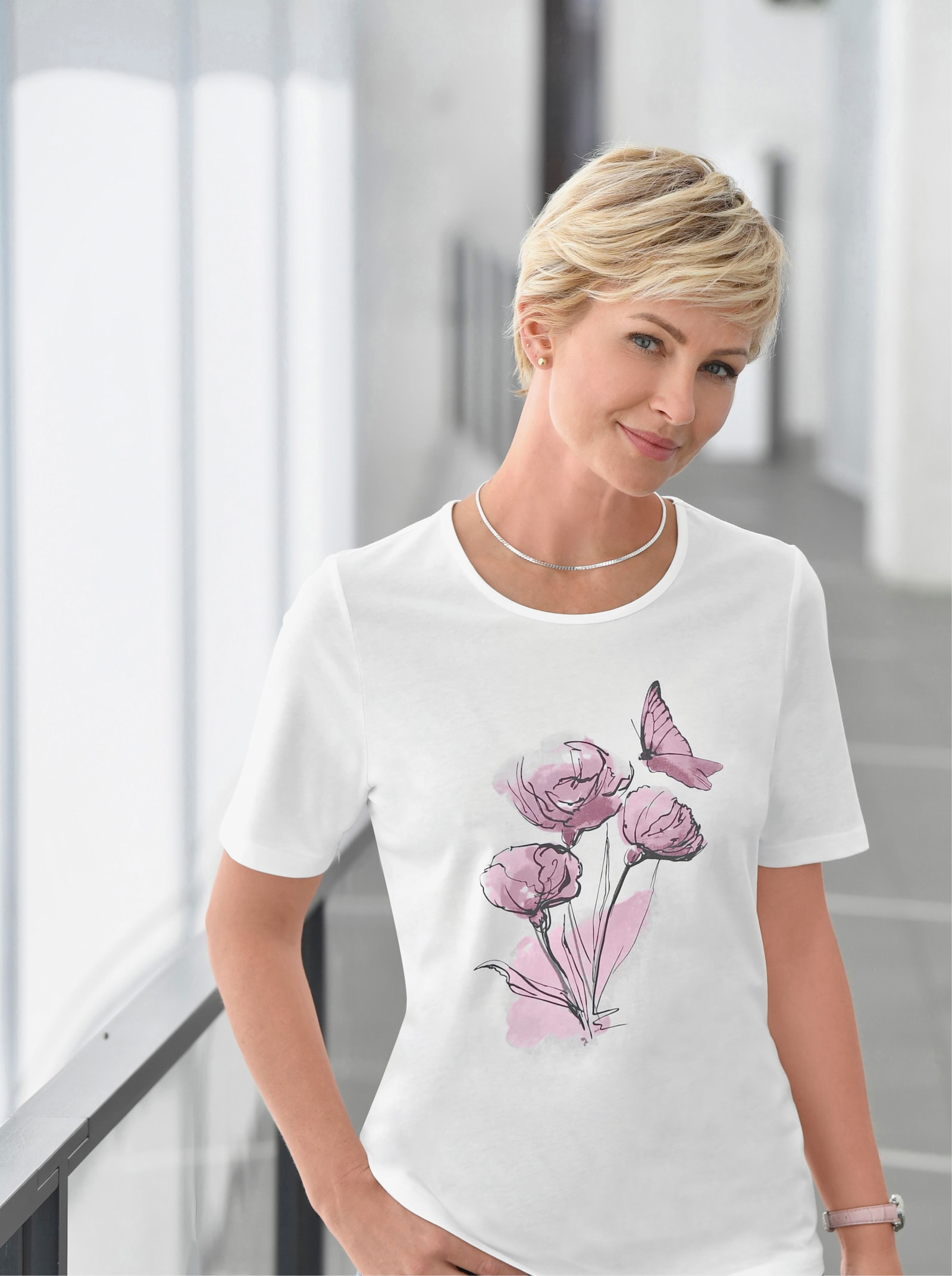 Kurzarmshirt mit platziertem Druck-Motiv - altrosé-bedruckt